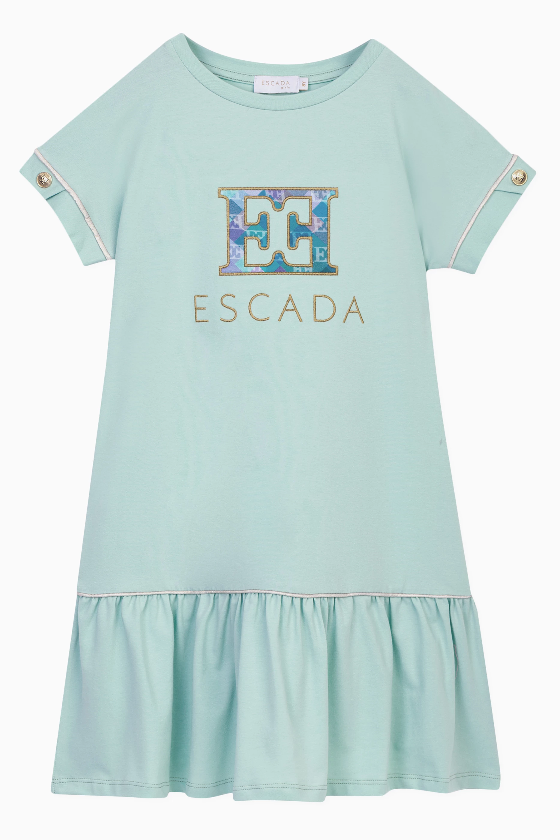 Buy Escada Blue Logo embroidered T shirt Dress in Cotton For Girls Online Ounass UAE