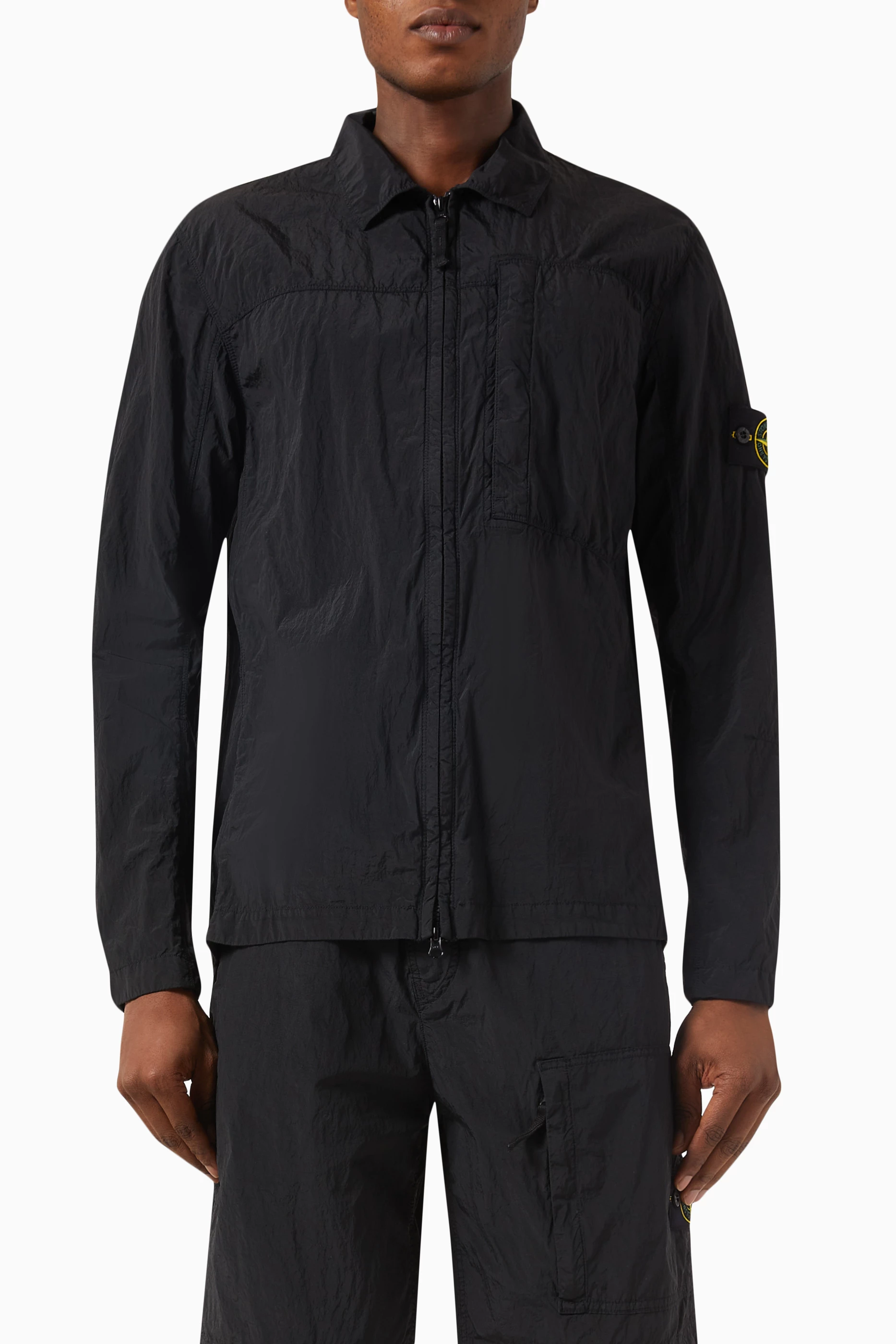 Stone island black nylon overshirt cheap