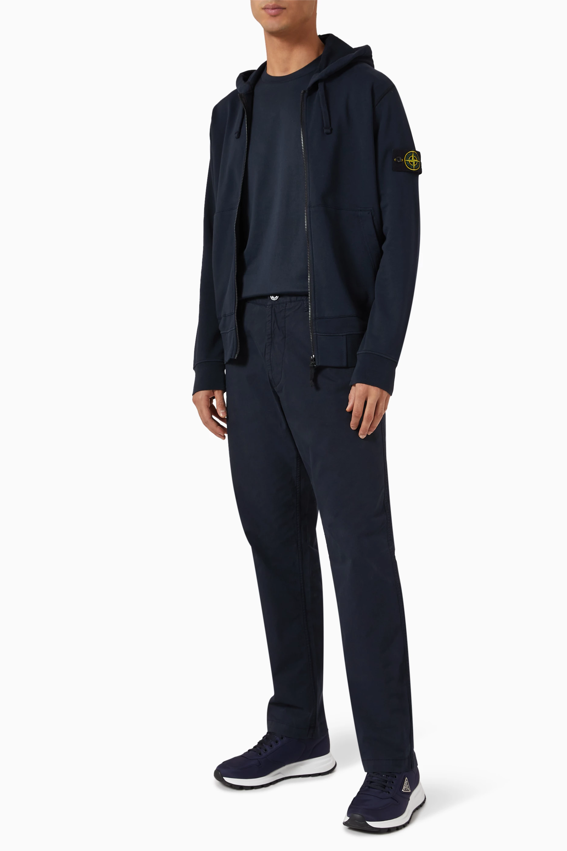 Buy Stone Island Blue Zip Hooded Sweatshirt in Cotton For Men Online Ounass UAE