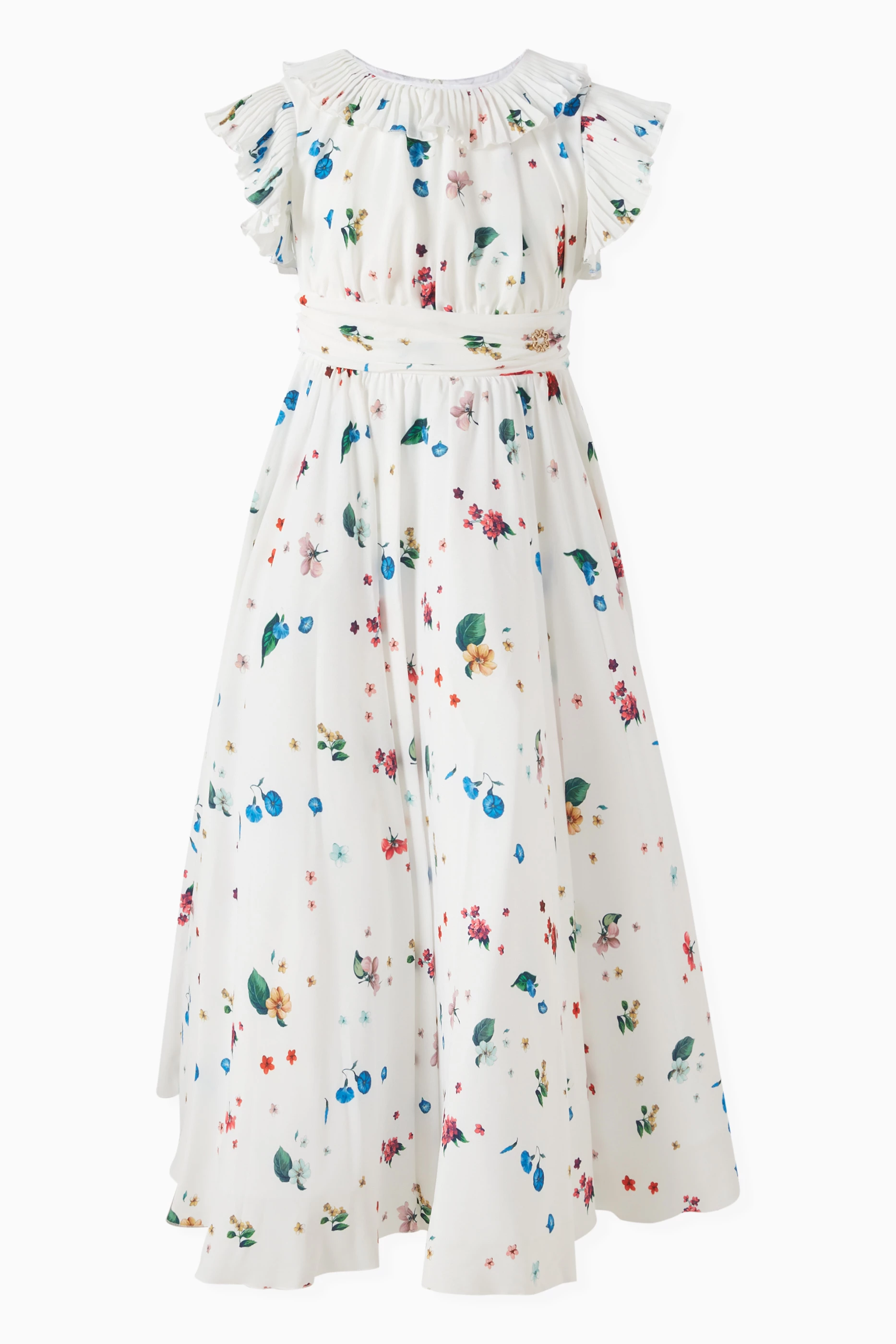 Buy Elie Saab Neutral Floral Maxi Dress in Crepe For Girls Online Ounass UAE
