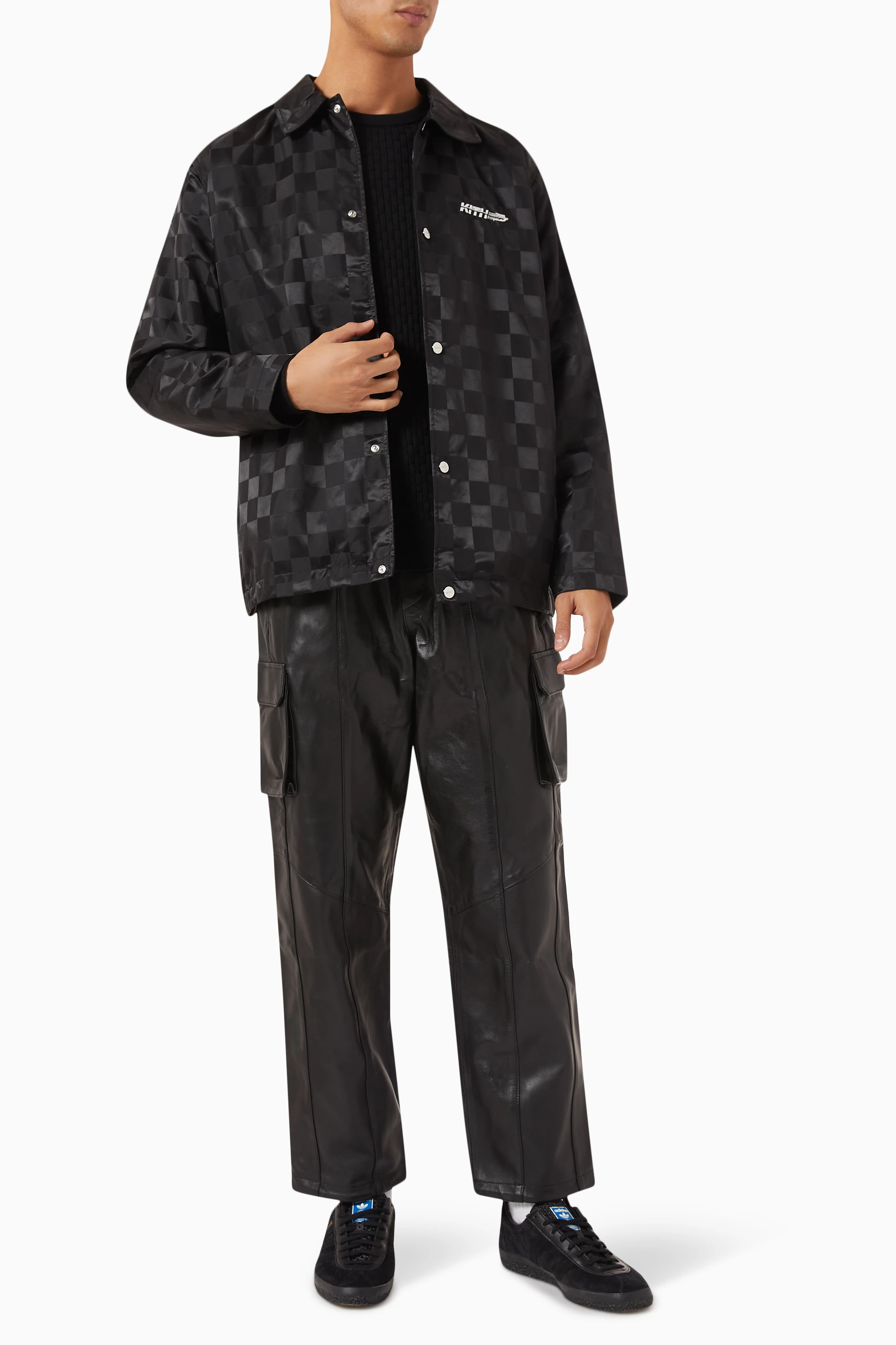 Buy Kith Black Checkered Coaches Jacket in Satin For Men