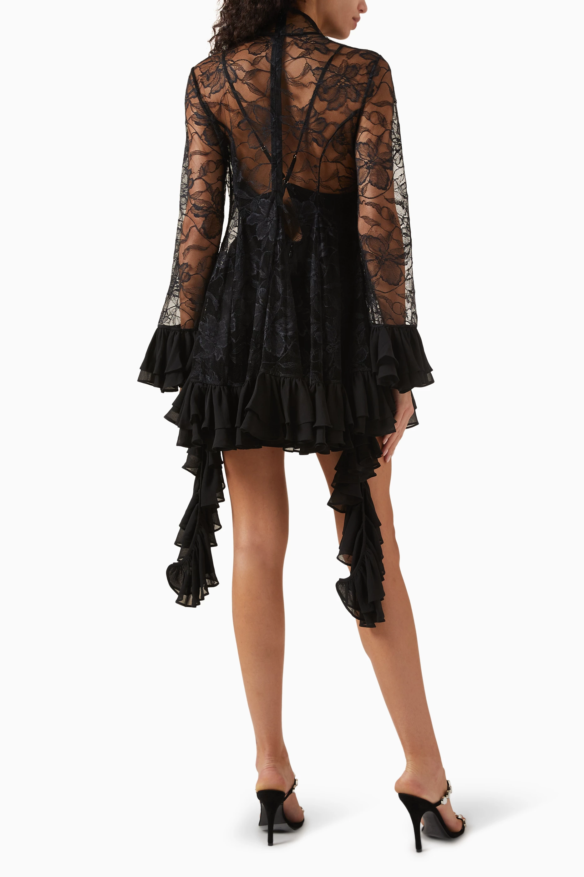 Buy Alexis Black Aliya Ruffled Mini Dress in Lace For Women Online Ounass UAE