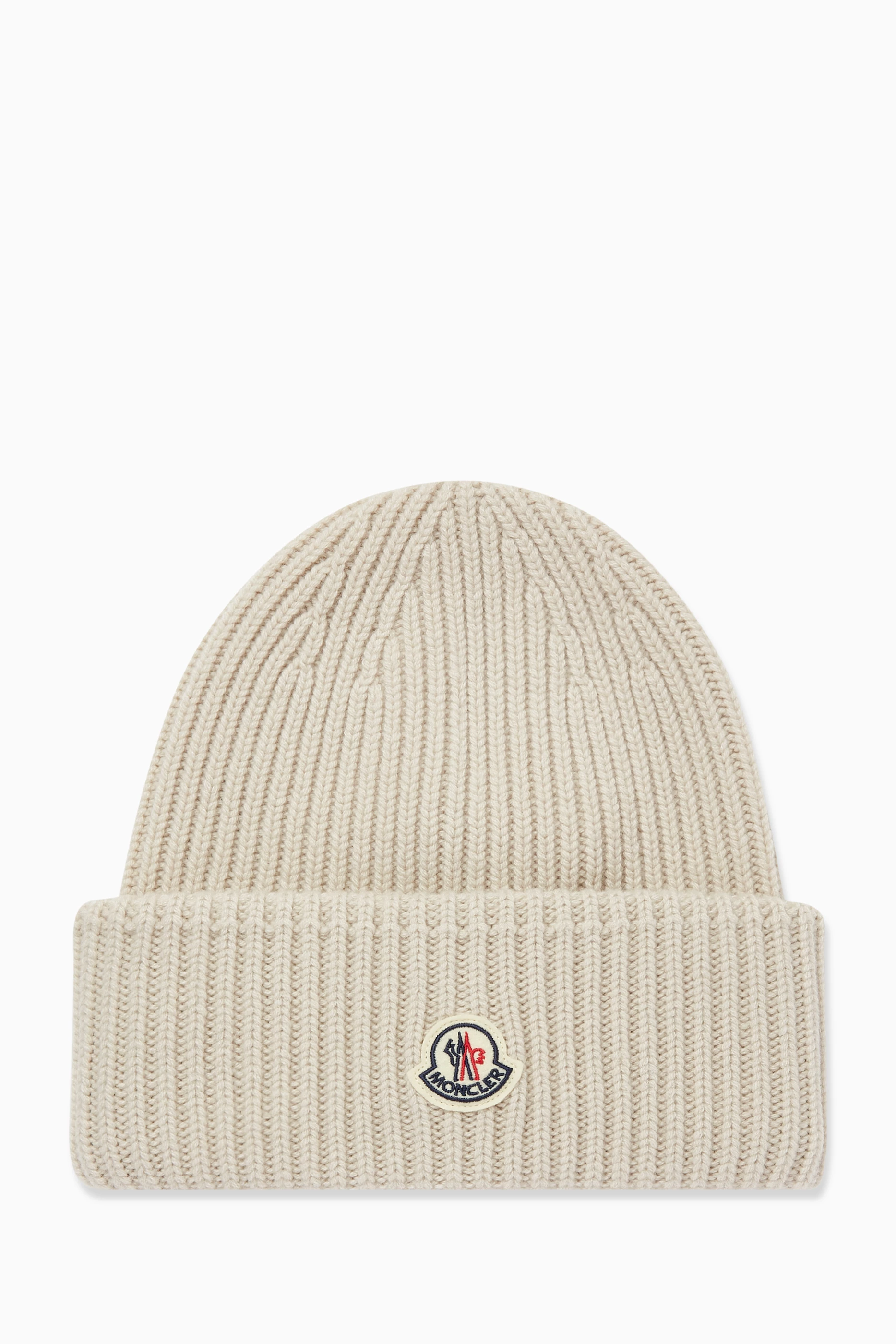 Buy Moncler Grey Logo Beanie in Cashmere Wool Blend Knit For Men
