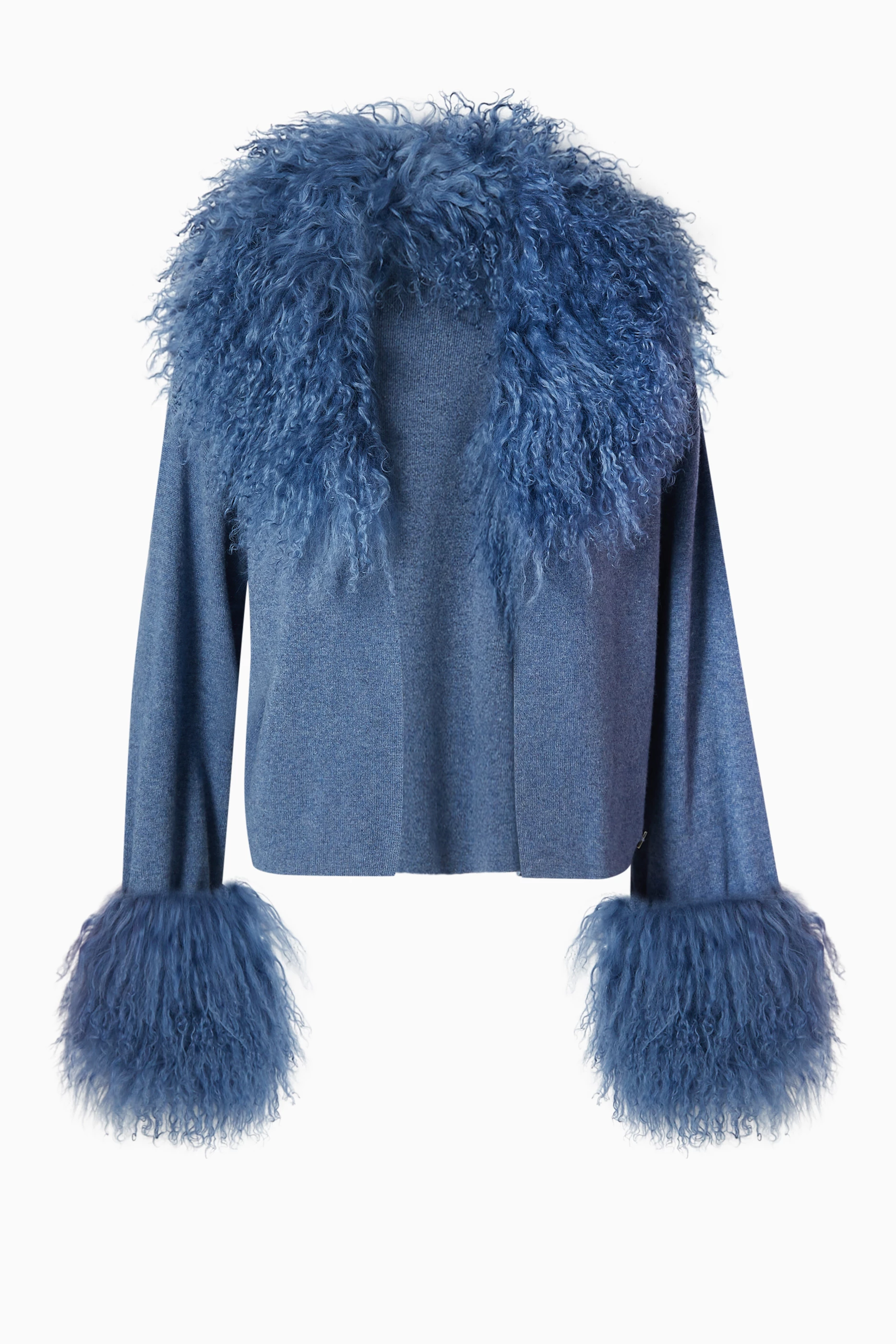 Buy Izaak Azanei Blue Shearling-trimmed Jacket in Wool-cashmere