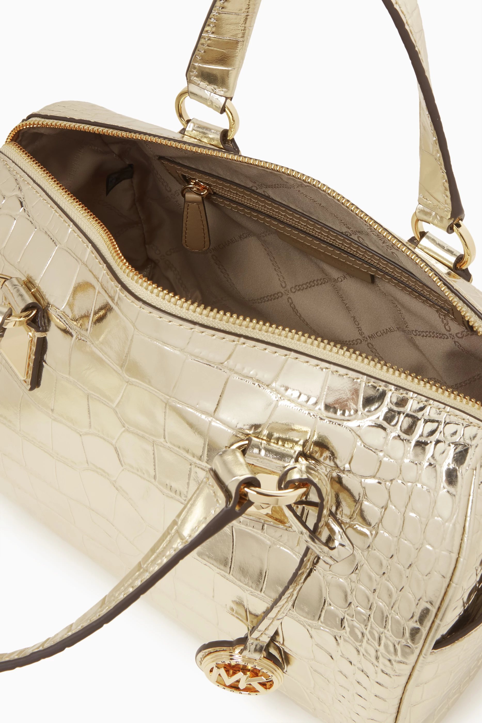 Buy Michael Kors Gold Medium Grayson Duffel Bag in Metallic Croc embossed Leather For Women Online Ounass UAE