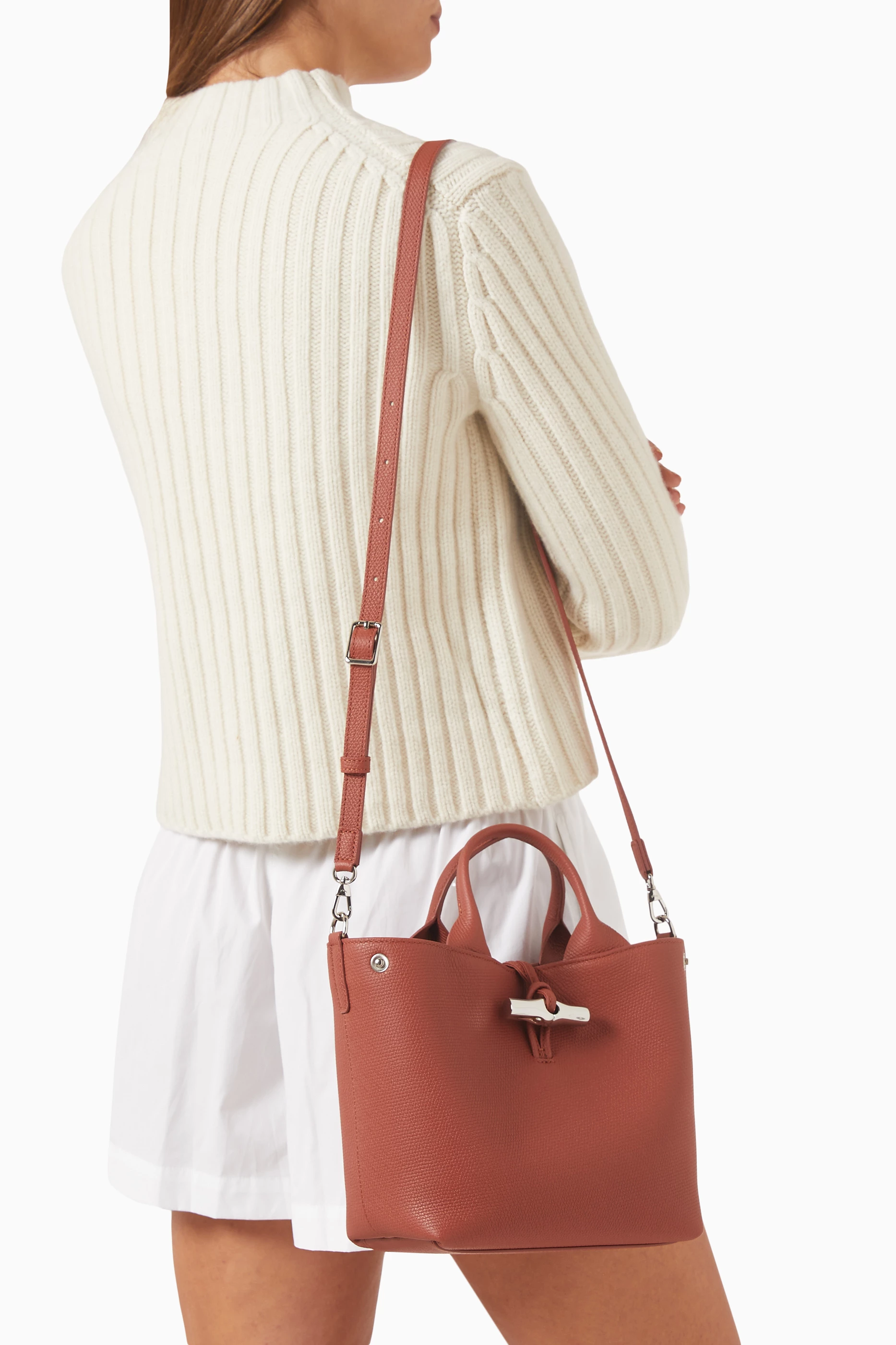 Longchamp roseau small leather tote best sale