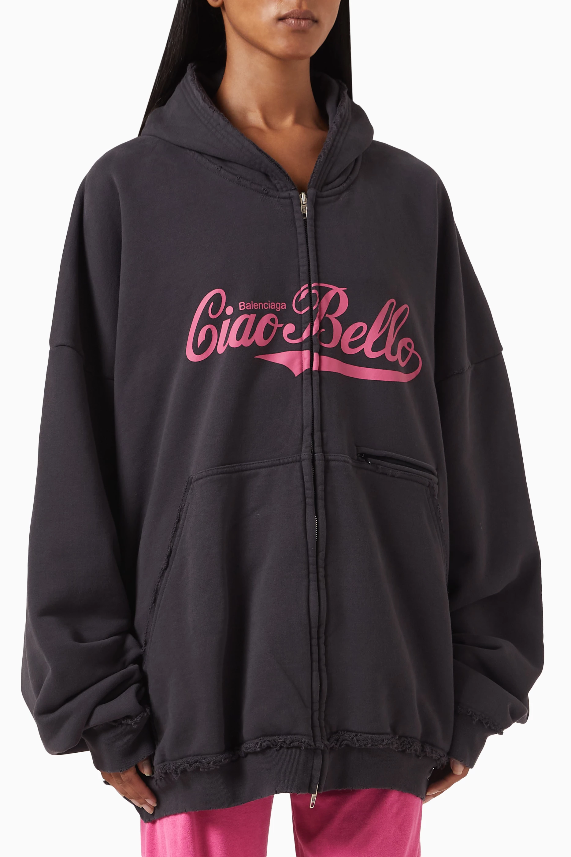 Buy Balenciaga Black Ciao Bello Large Fit Hoodie in Fleece For