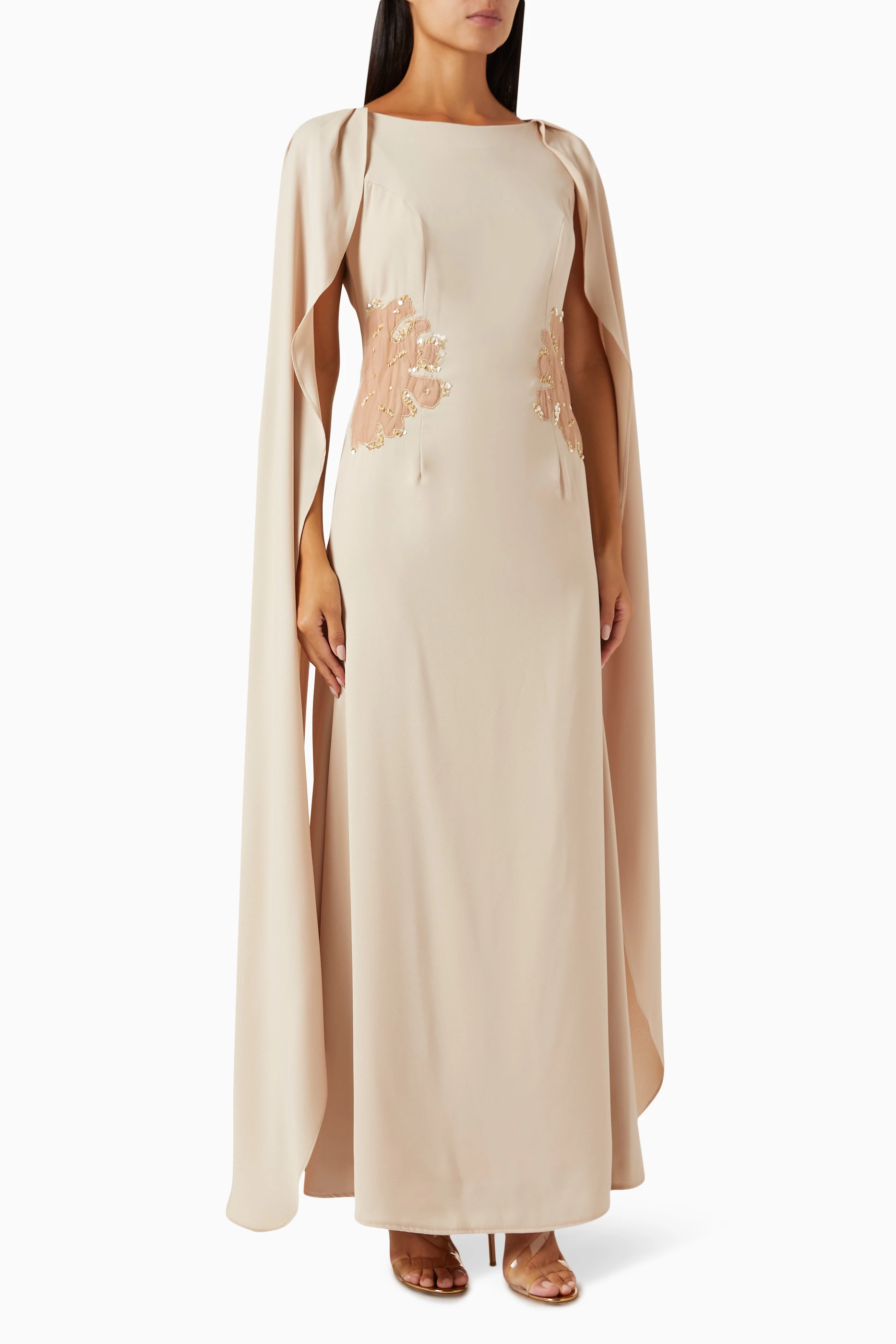 Embellished cape maxi dress online