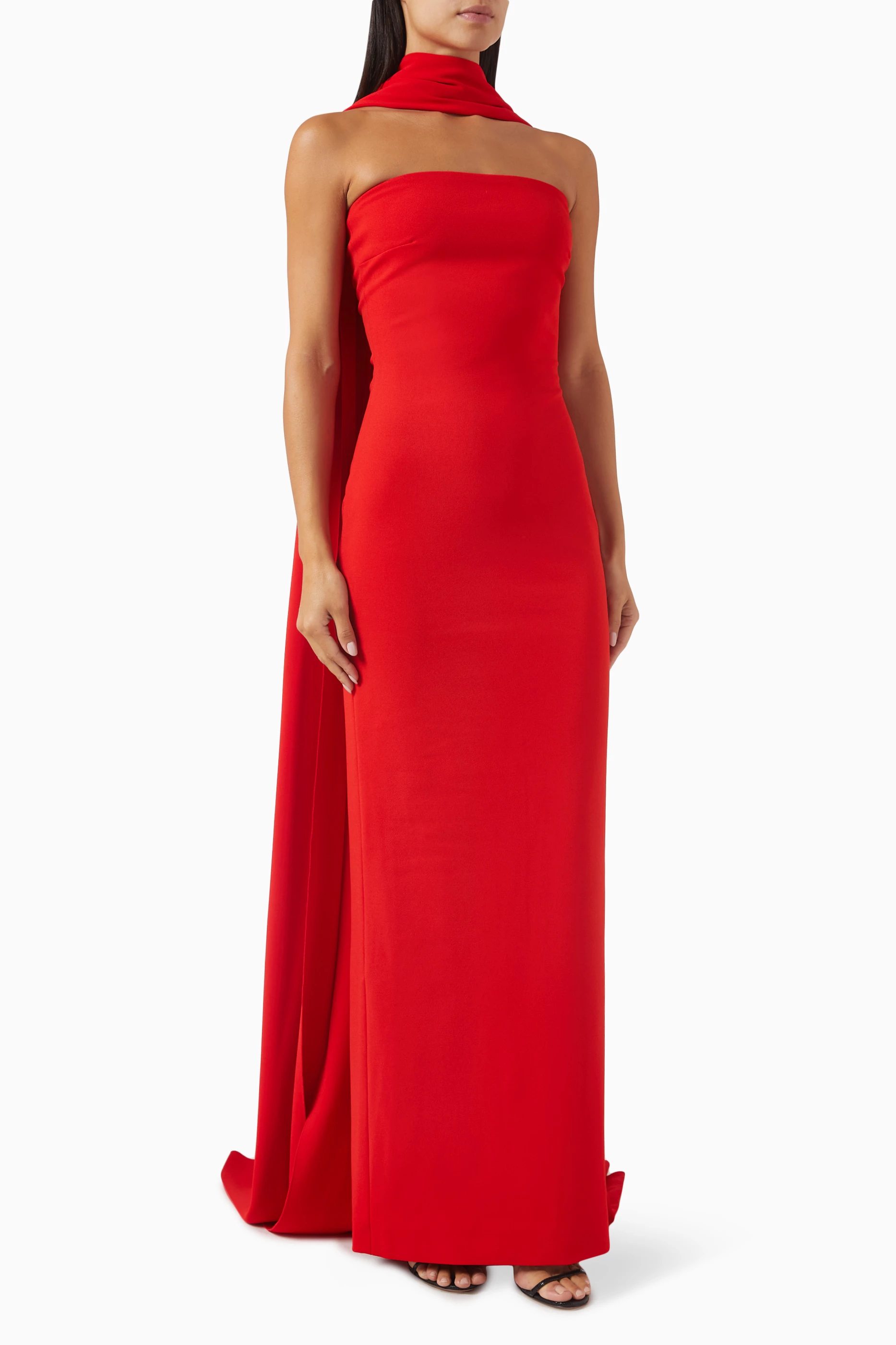 strapless open back dress Red Liquid Jersey Scarf Detail Maxi Dress – Rare London main image 1