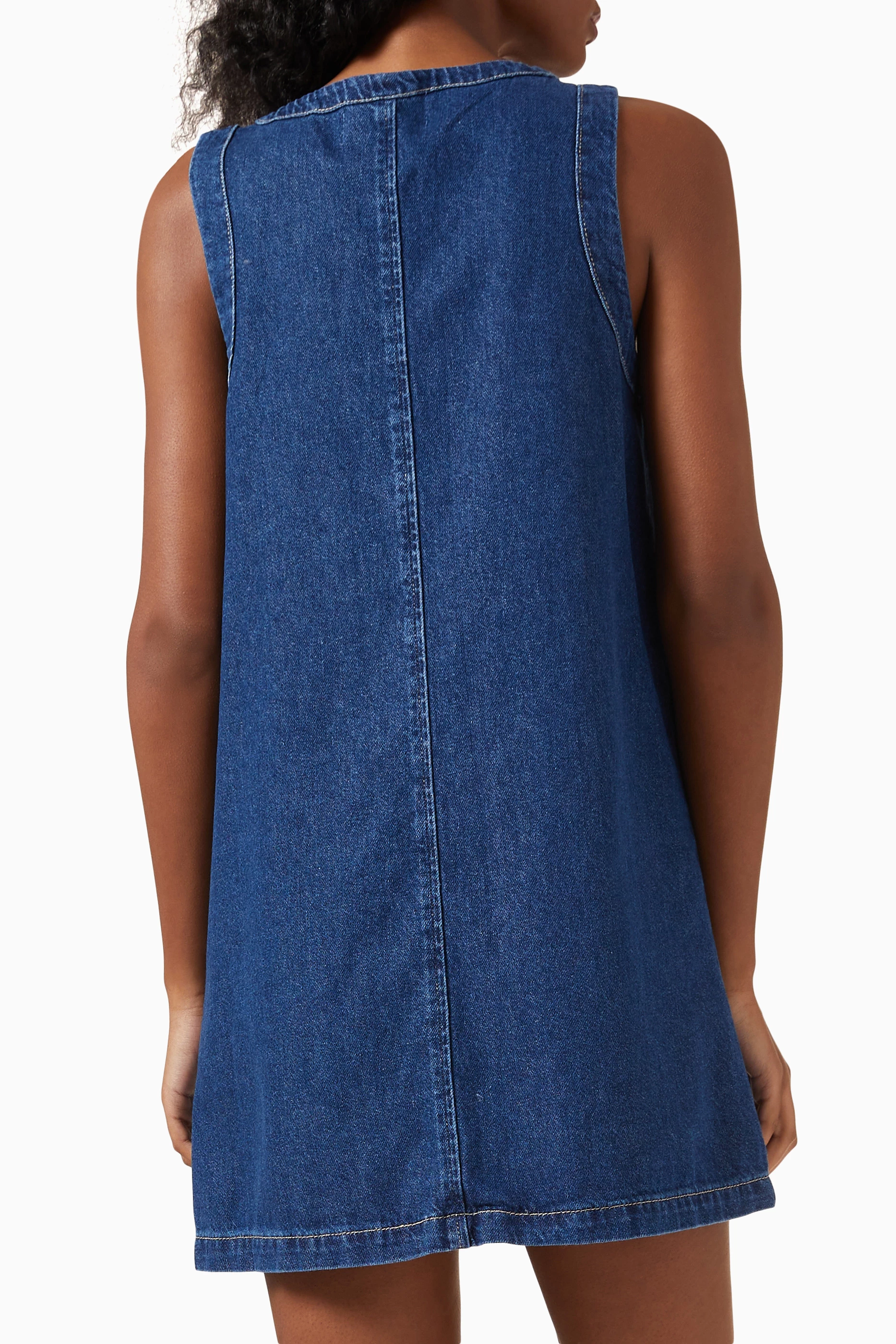 tropez denim mini dress Reformation Tropez Denim Mini Dress