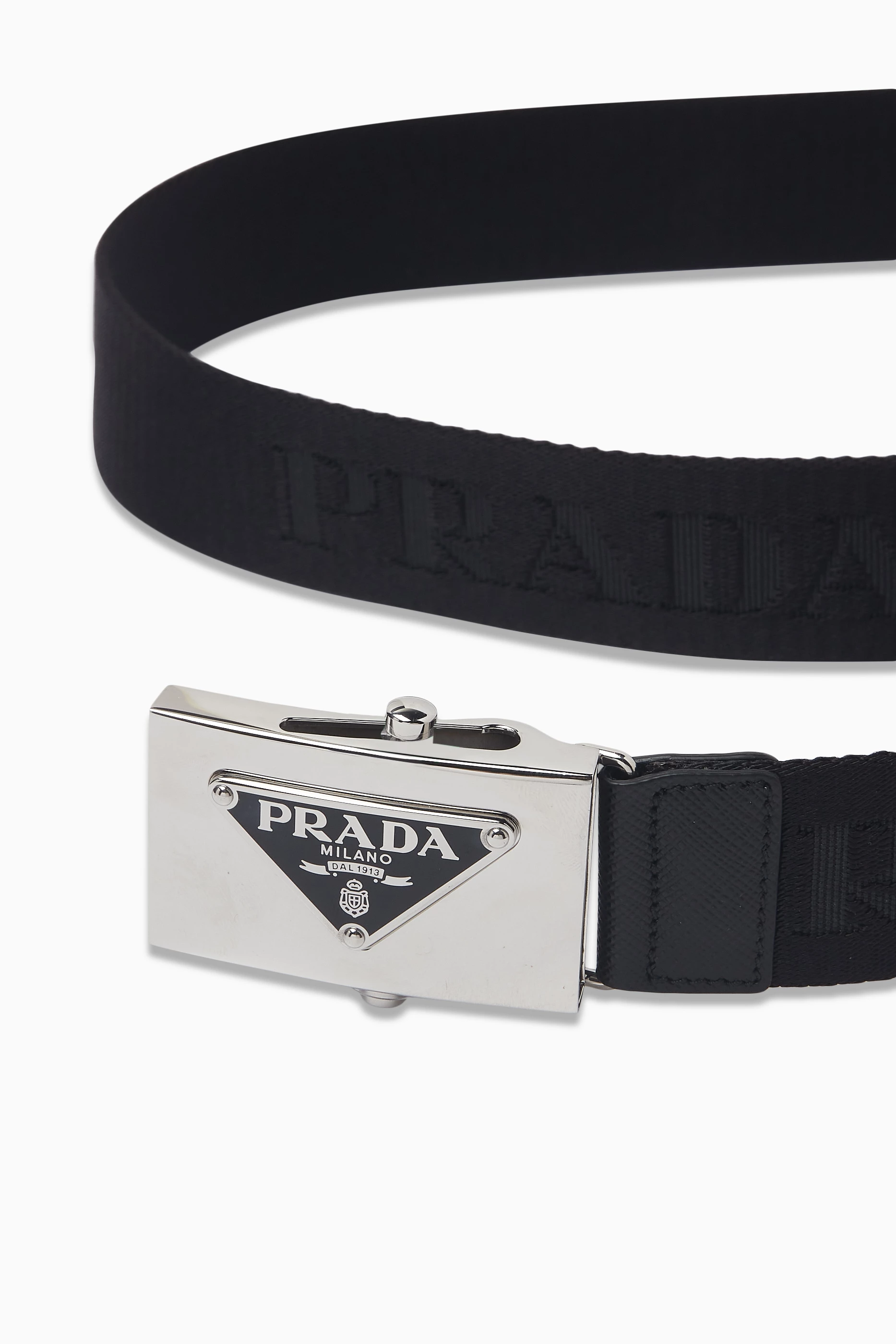 Buy Prada Black Triangle Logo-buckle Belt in Re-Nylon For