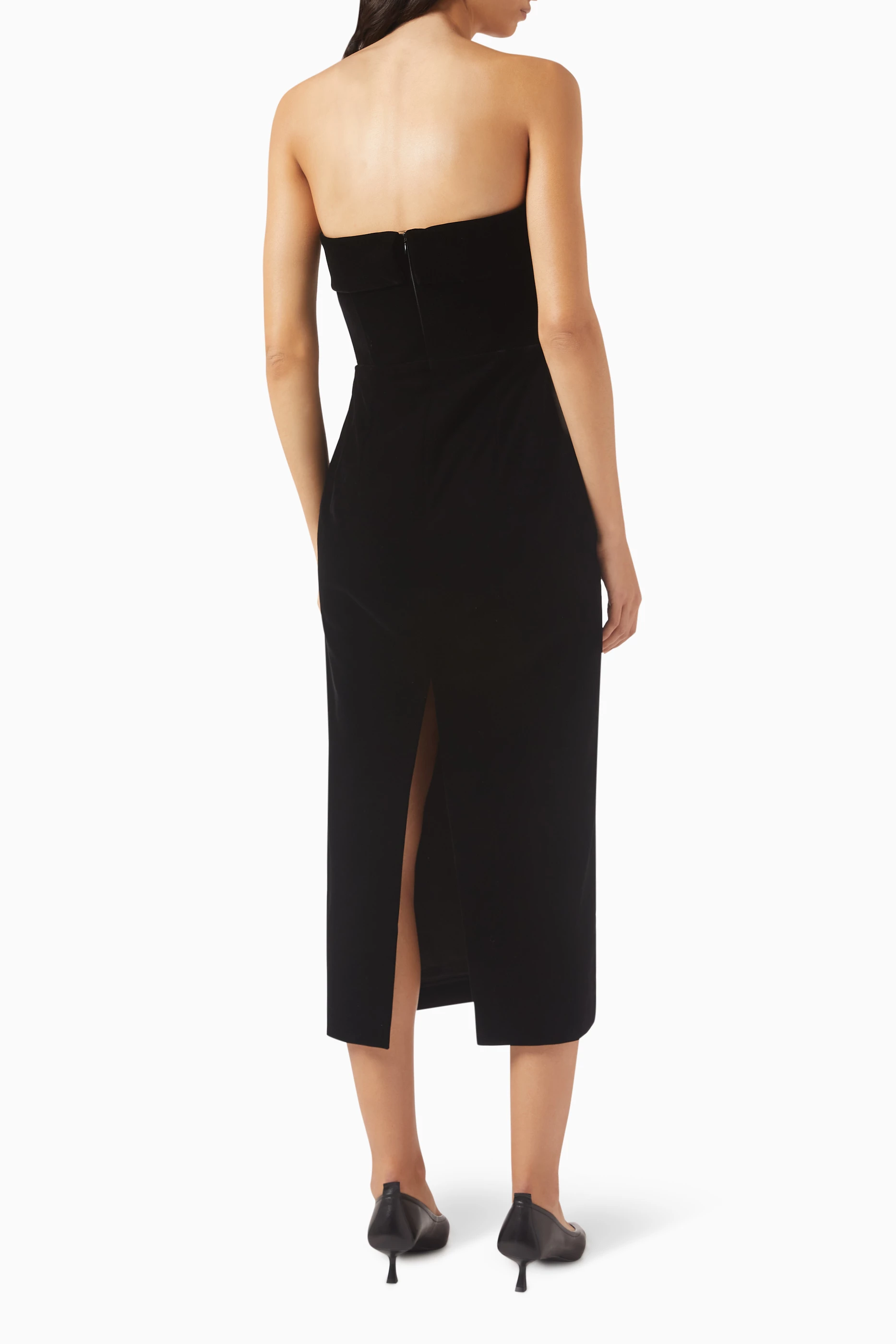 Buy 12 STOREEZ Black Strapless Midi Dress in Velvet For Women Online Ounass UAE