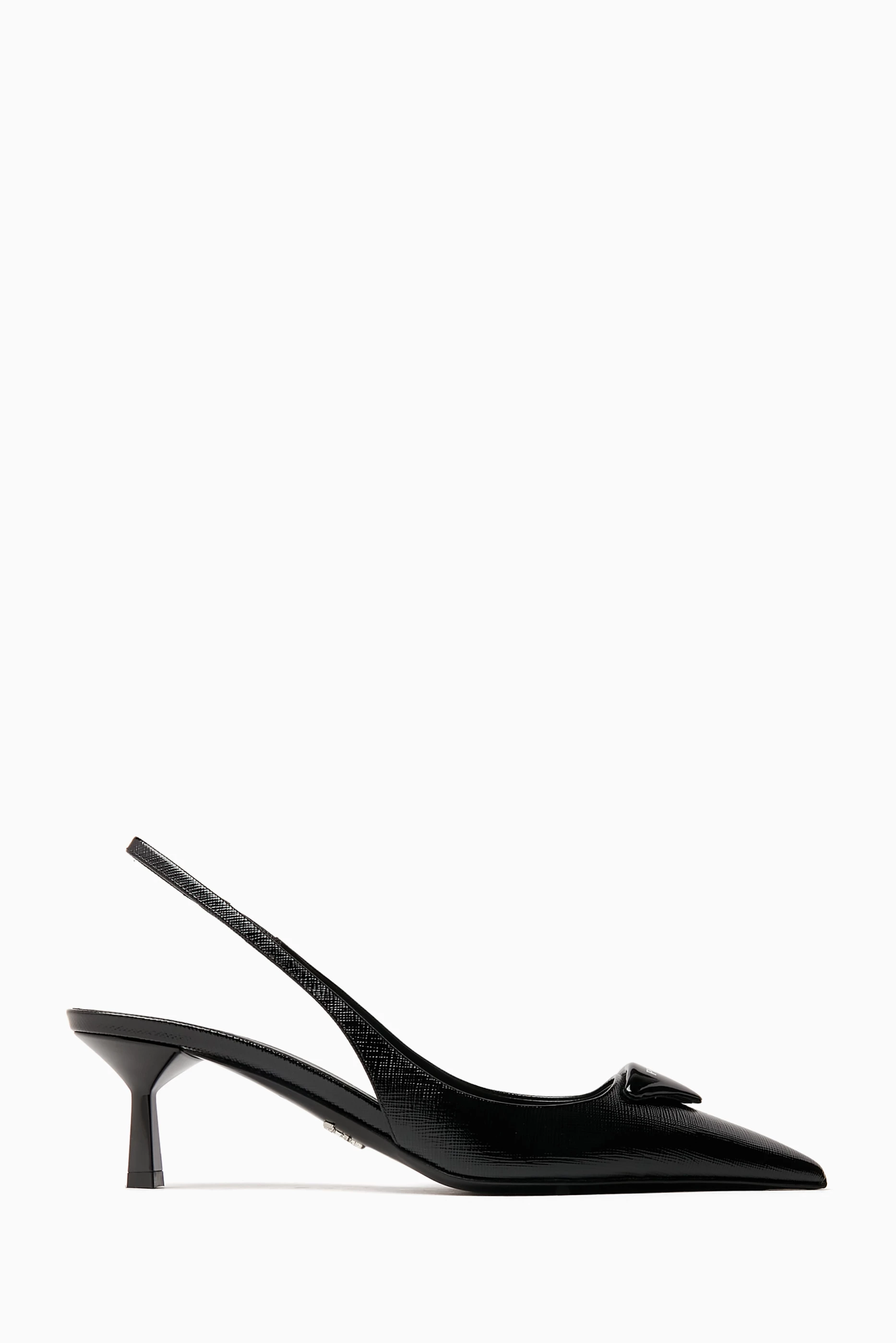 シューズ・サンダルその他 Prada Black leather slingback with decollete Logo patent leather slingback pumps in black - Prada | Mytheresa