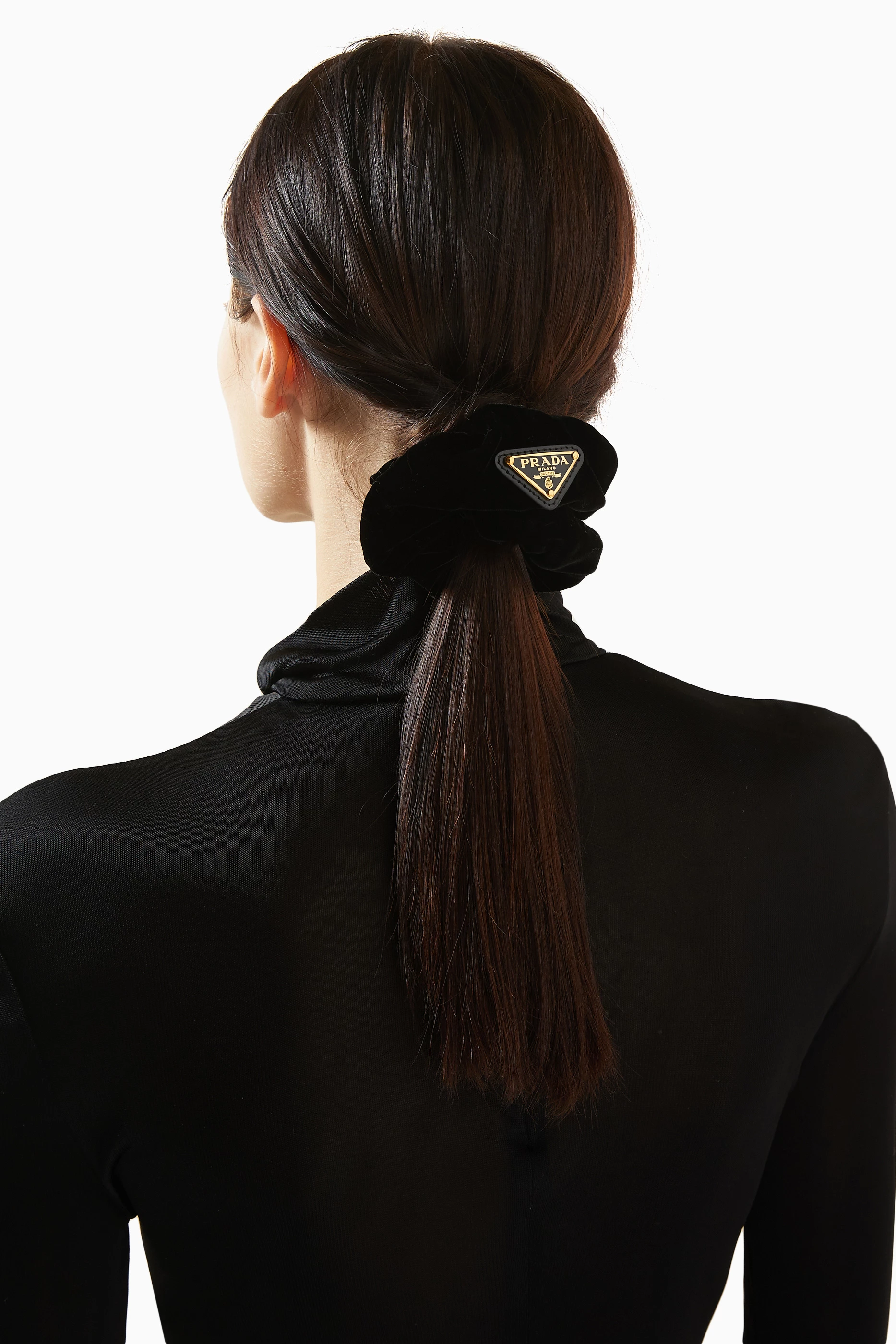 Buy Prada Black Triangle Logo Scrunchie in Velvet For Women