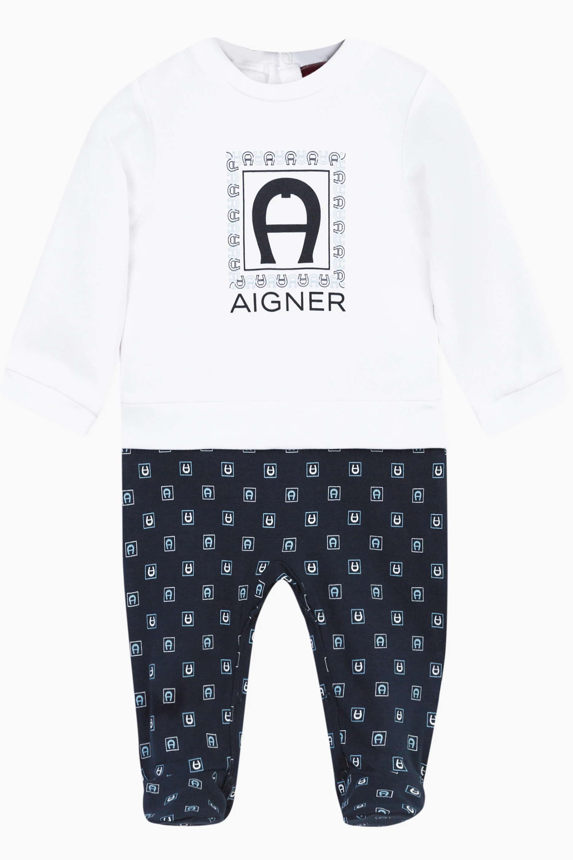 Buy AIGNER White Two-tone Logo Sleepsuit in Cotton For Baby Boys