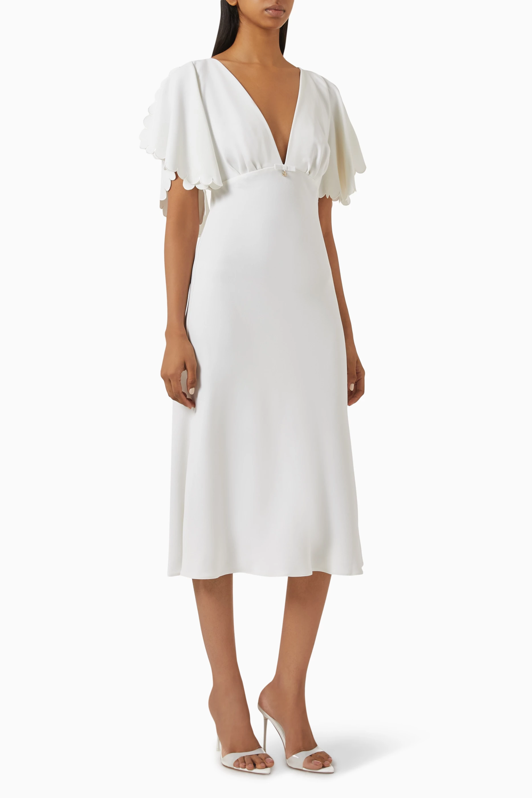 Buy Elisabetta Franchi White V-neck Midi Dress in Crepe For