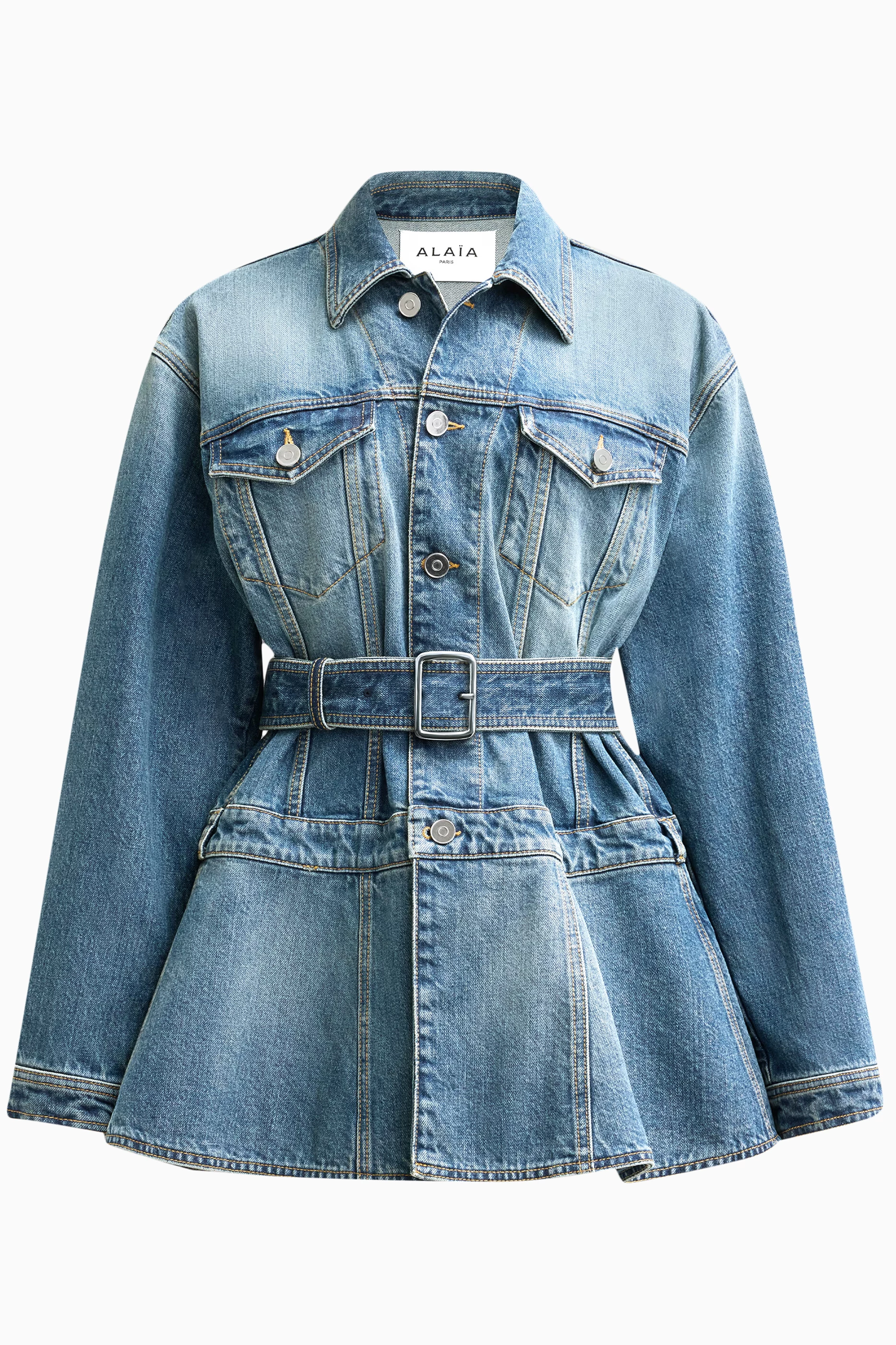 Buy Alaïa Blue Vintage Peplum Jacket in Denim For Women