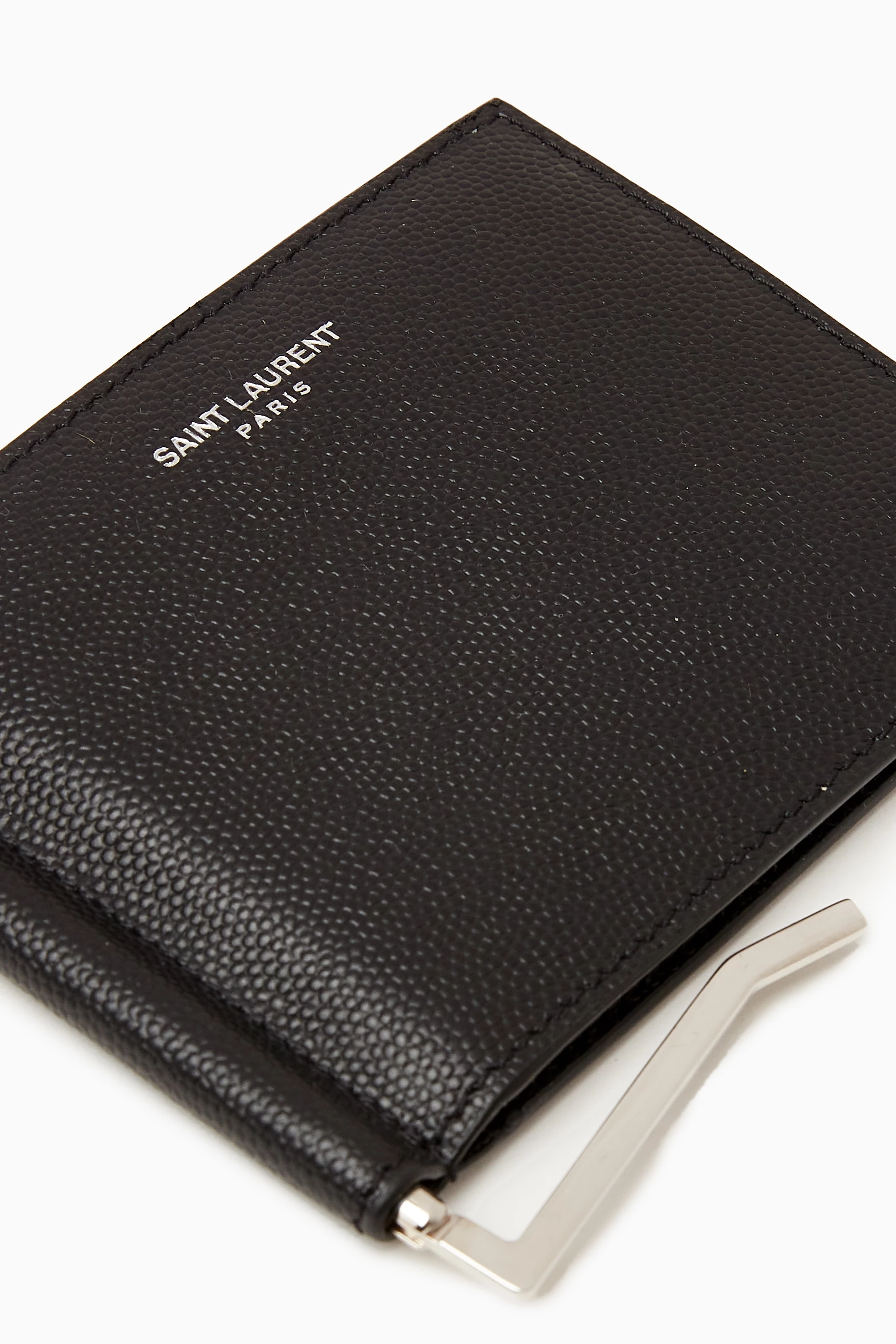 Buy SAINT LAURENT Black Paris Bill Clip Wallet in Grain de Poudre