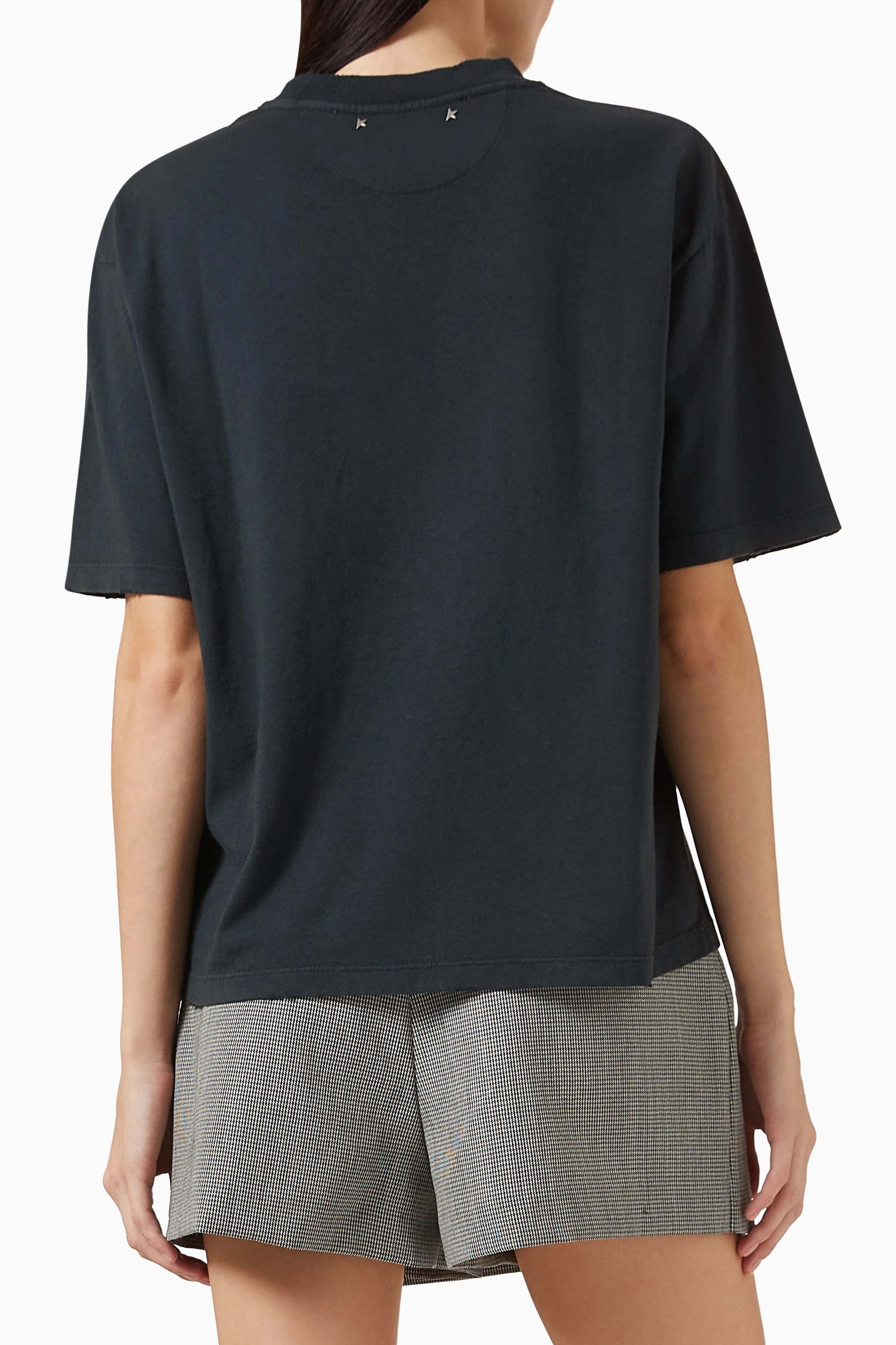 Buy GOLDEN GOOSE Black Embellished Boxy T-shirt in Cotton