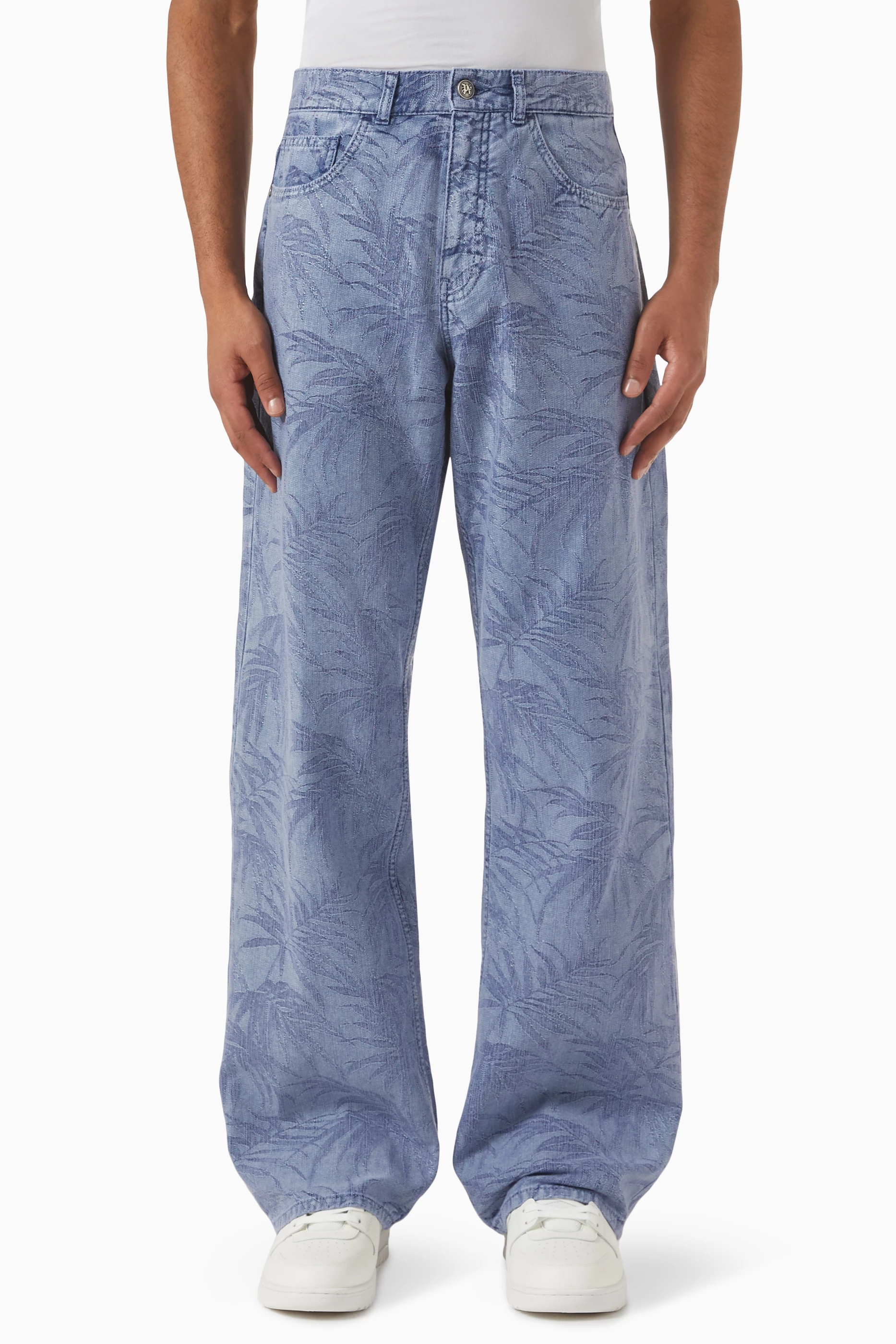 Buy Palm Angels Blue Palms Jacquard Jeans in Denim For Men Online 