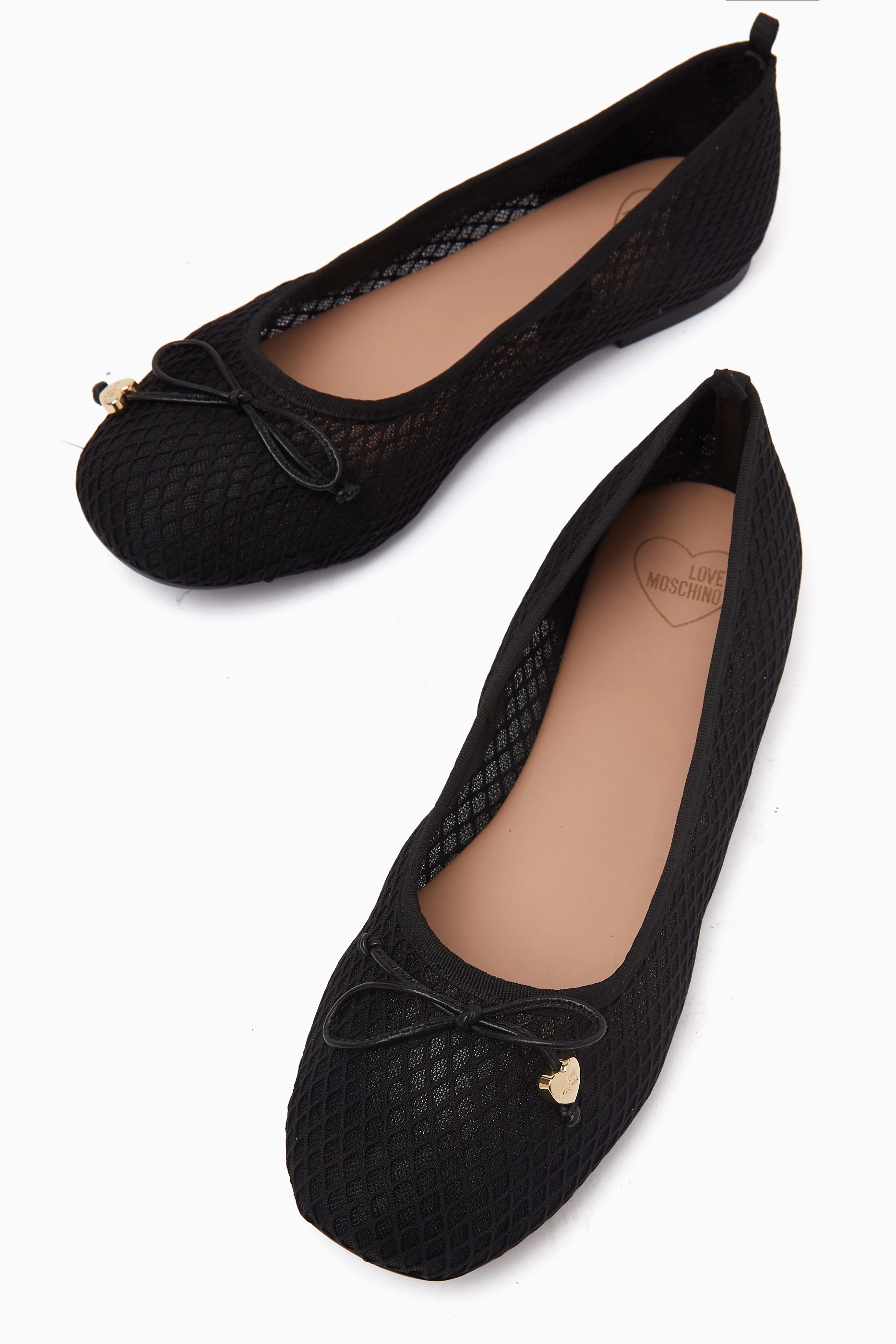 Buy Love Moschino Black Bow Ballet Flats in Mesh For Women