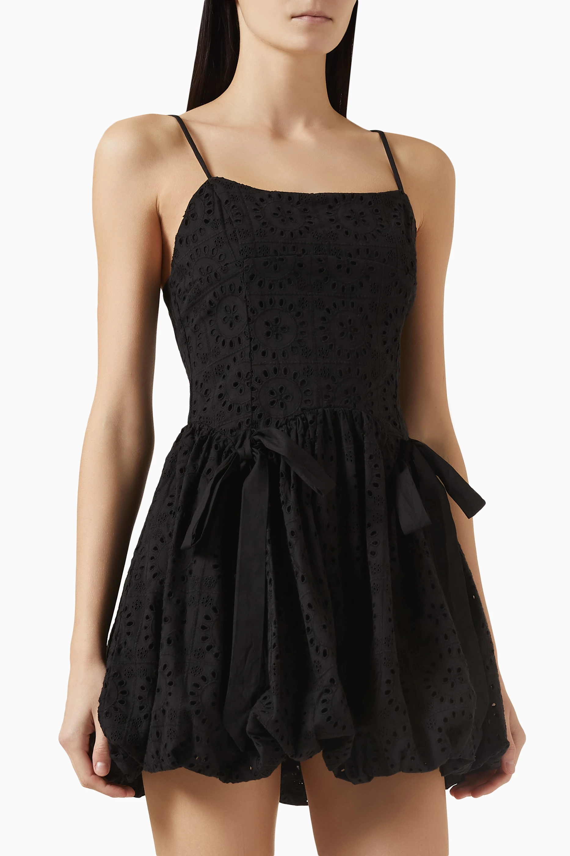 Buy Damson Madder Black Penelope Embroidered Bubble-hem Mini Dress