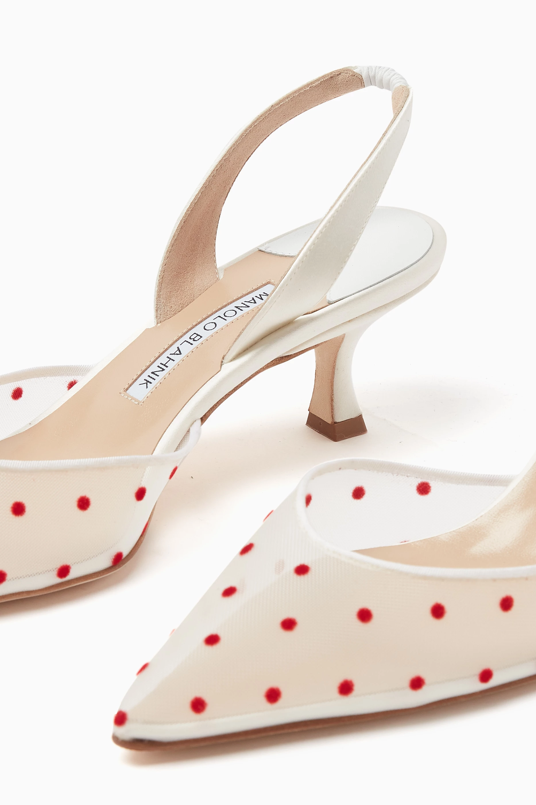 【MANOLO BLAHNIK】Carolyne 50 polka-dot slingback pumps MANOLO BLAHNIK Carolyne 50 polka-dot flocked mesh and satin