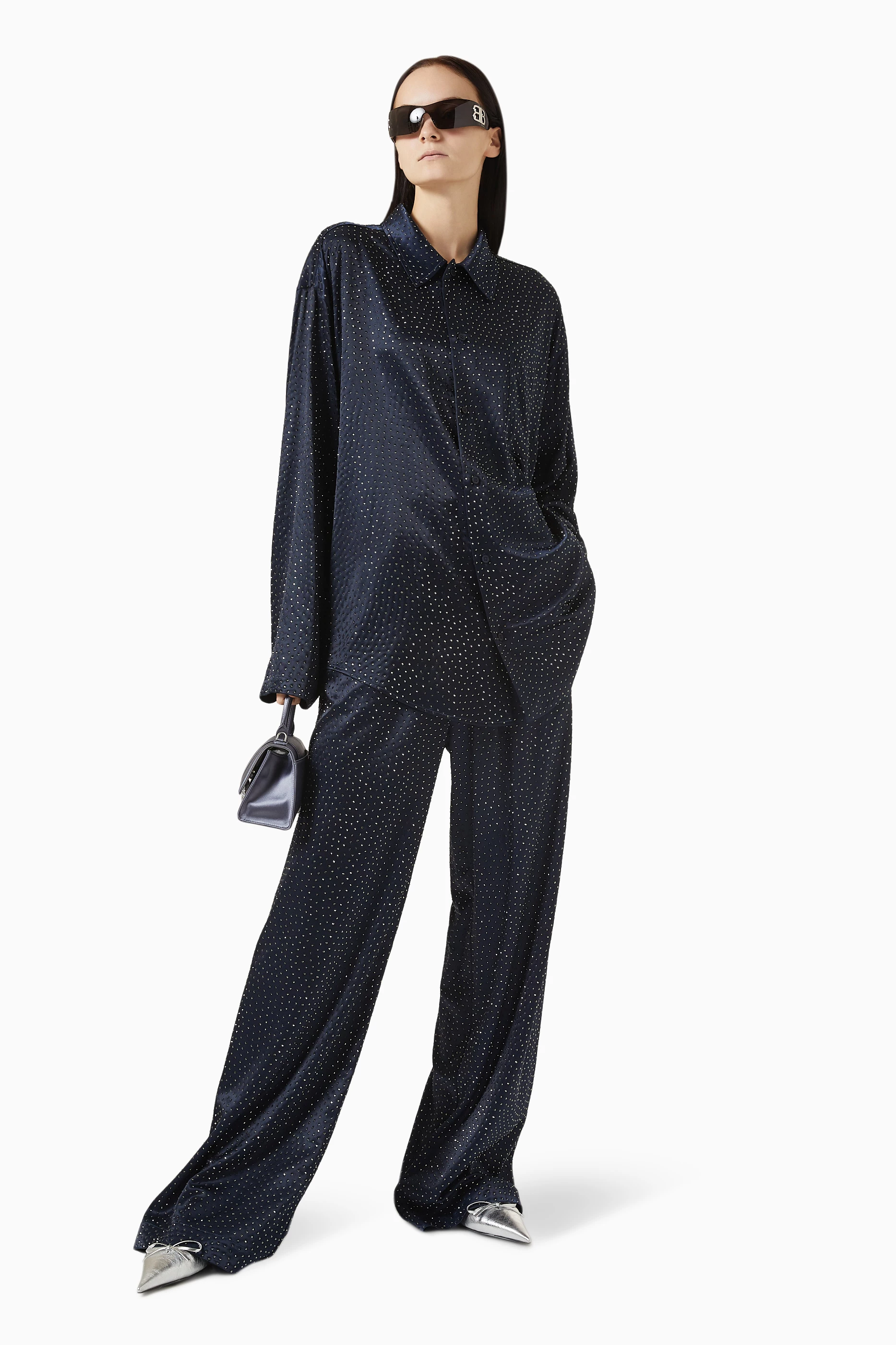 パンツ BALENCIAGA Midnight Blue Silk Pyjama Pant BALENCIAGA Midnight blue silk pyjama pant
