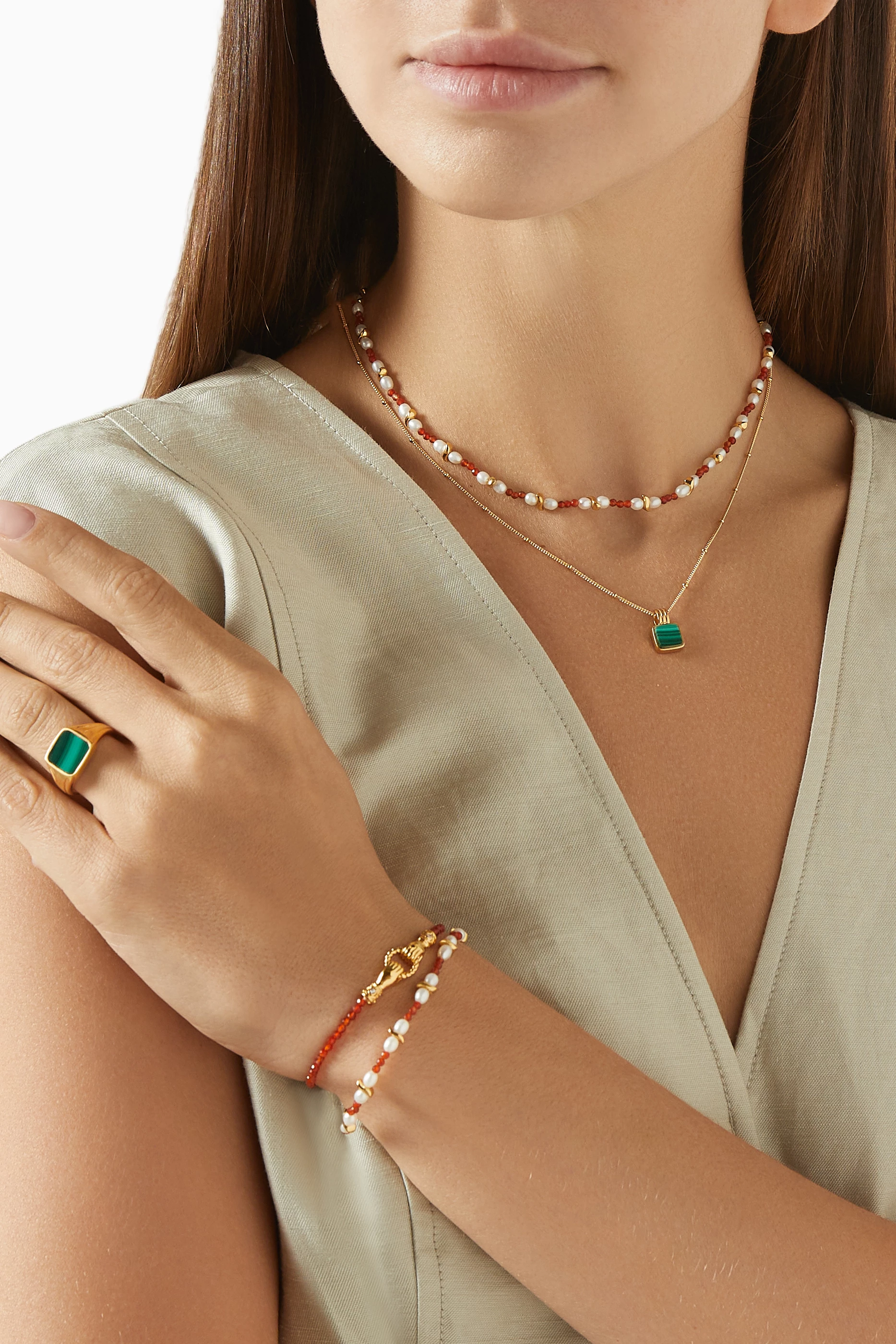 Buy Missoma Red 'In Good Hands' Gemstone Bracelet in 18kt Gold