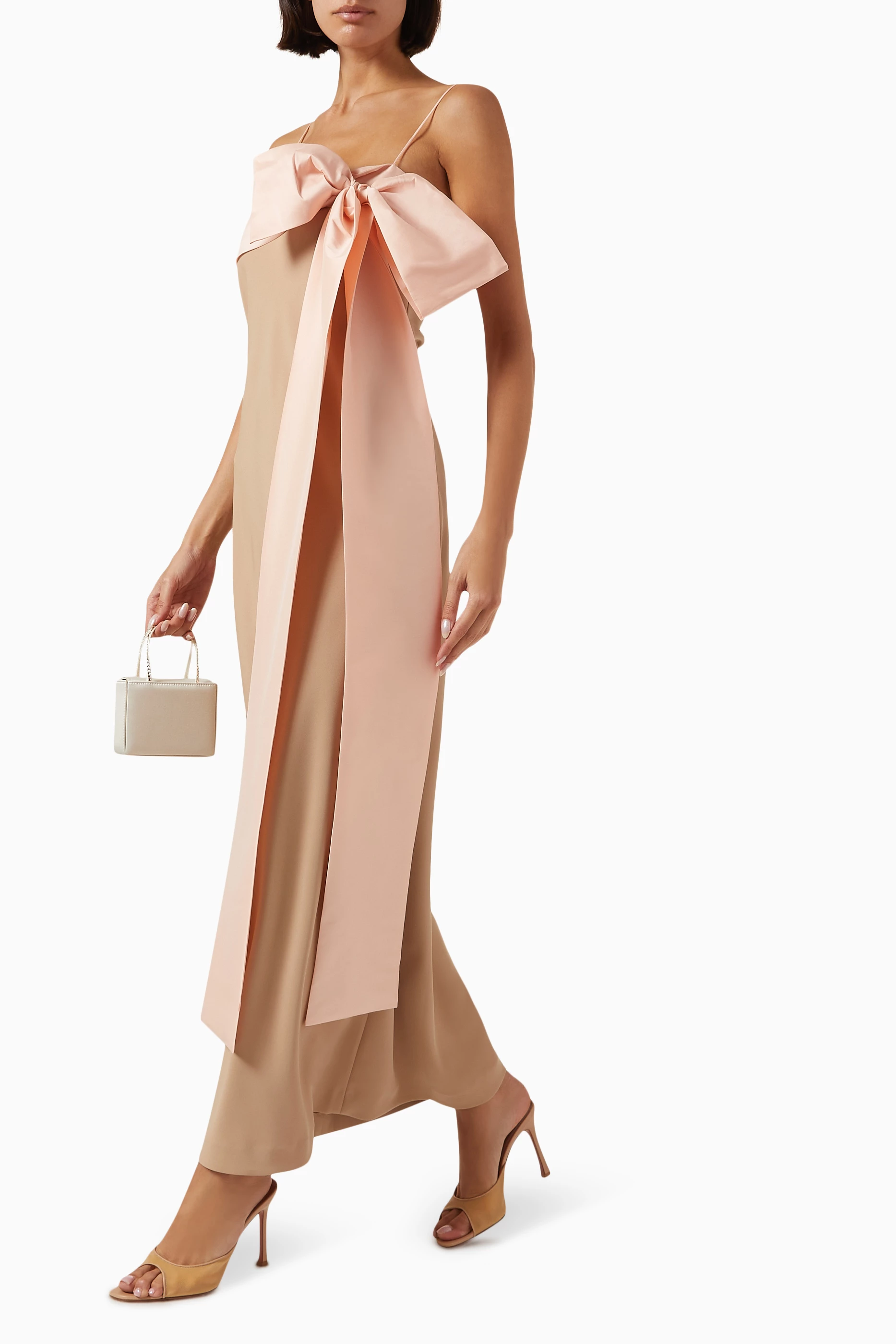Buy BERNADETTE Neutral Bart Bow Maxi Dress in Crepe For
