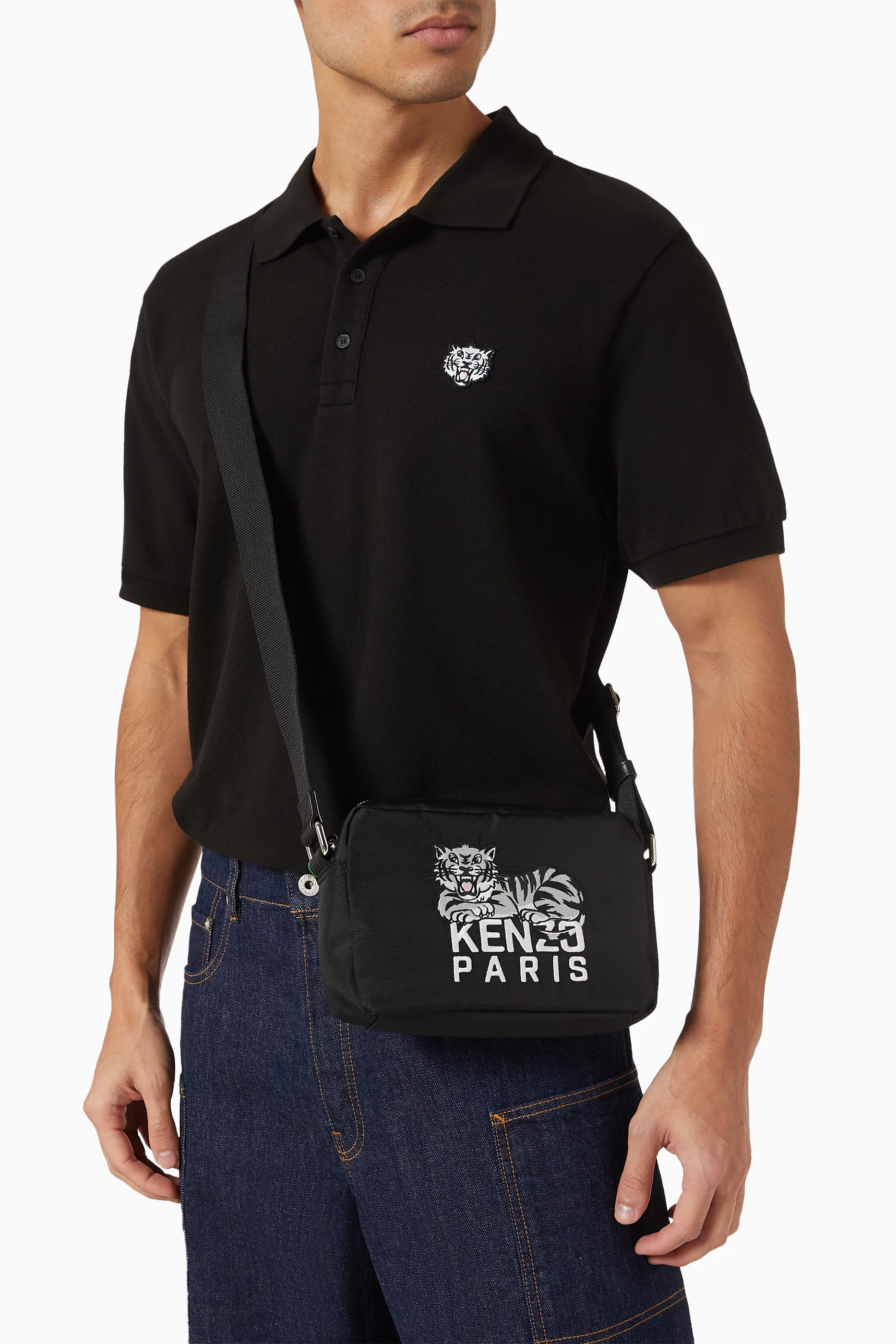 Buy KENZO Black Happy Tiger Crossbody Bag in Canvas For Men Online