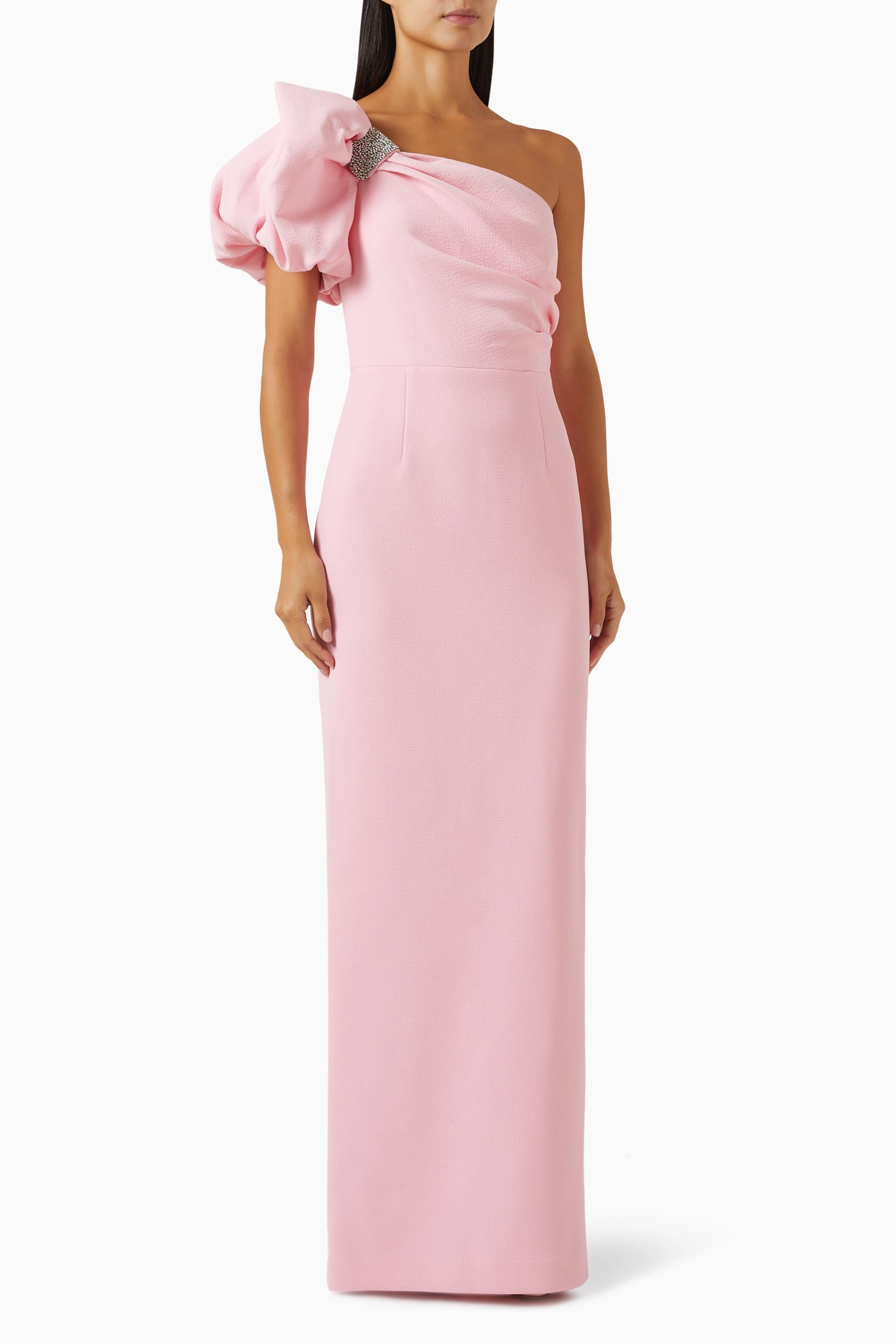 Buy Rebecca Vallance Pink Isabella Embellished Gown in Crepe