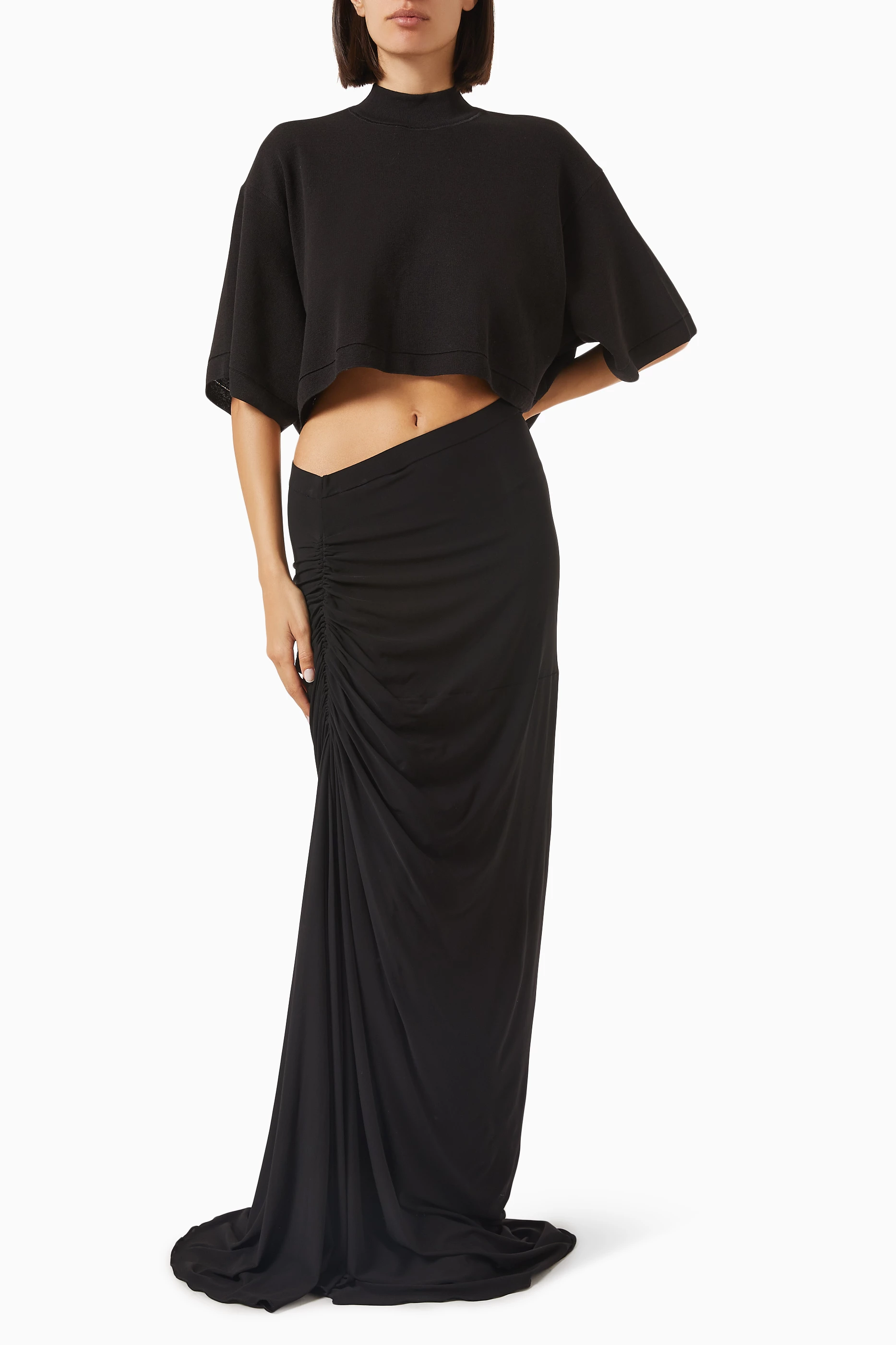 スカート Alaia Long draped black skirt in jersey Buy Alaïa Black Draped Skirt in Jersey For Women Online