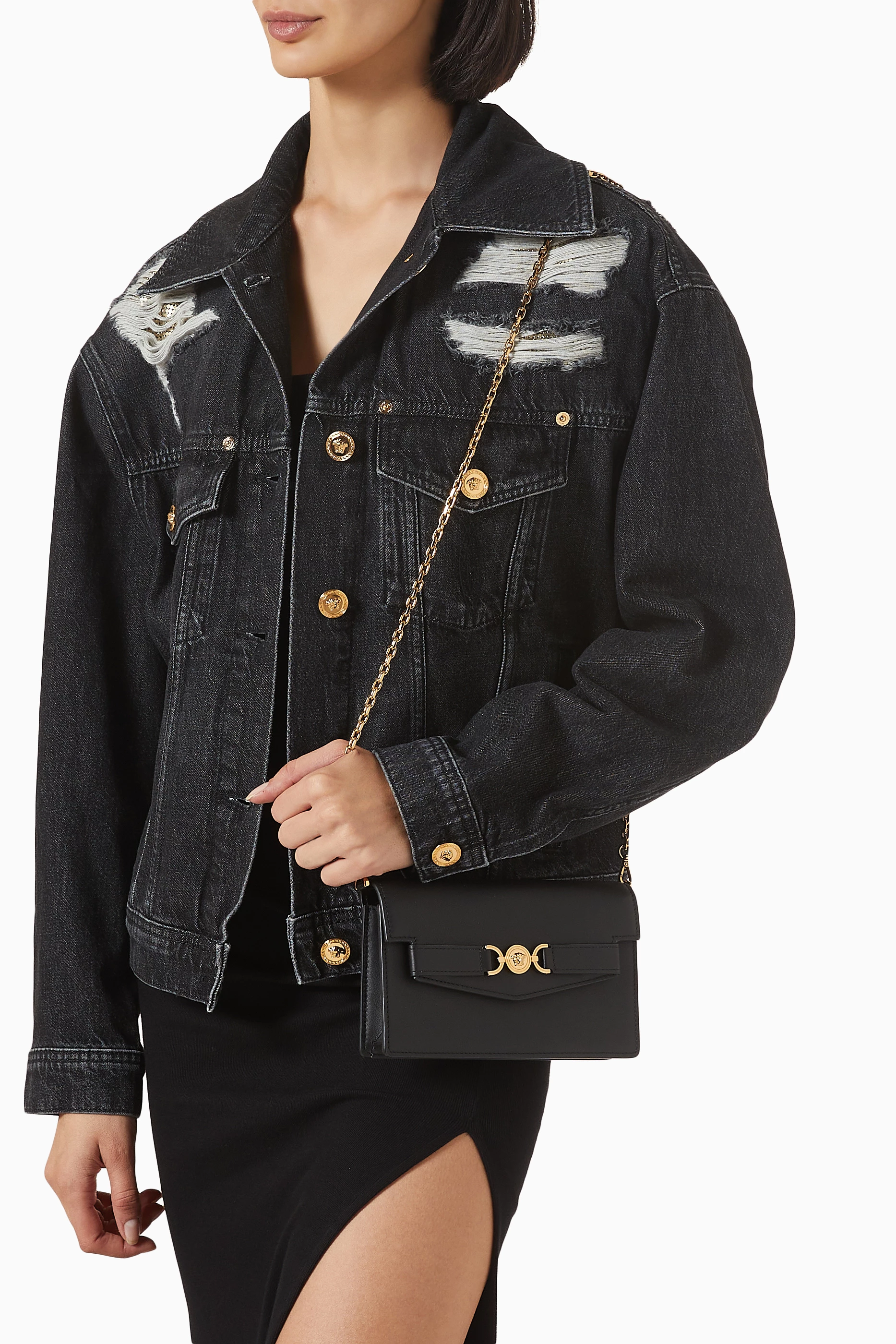 【関税＆送料込み】Versace 'Medusa '95' Wallet On Chain Buy Versace Black Medusa '95 Wallet on Chain in Leather For