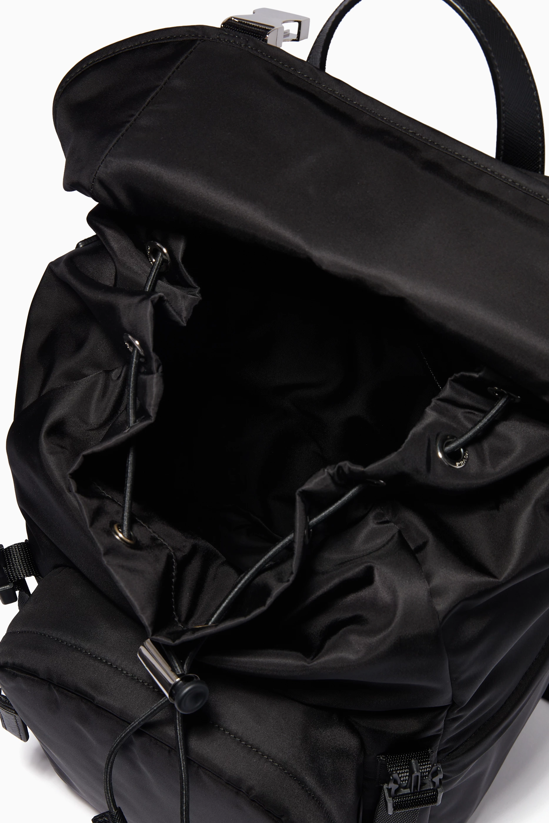 Buy Prada Black Triangle Logo Backpack in Nylon & Saffiano Leather