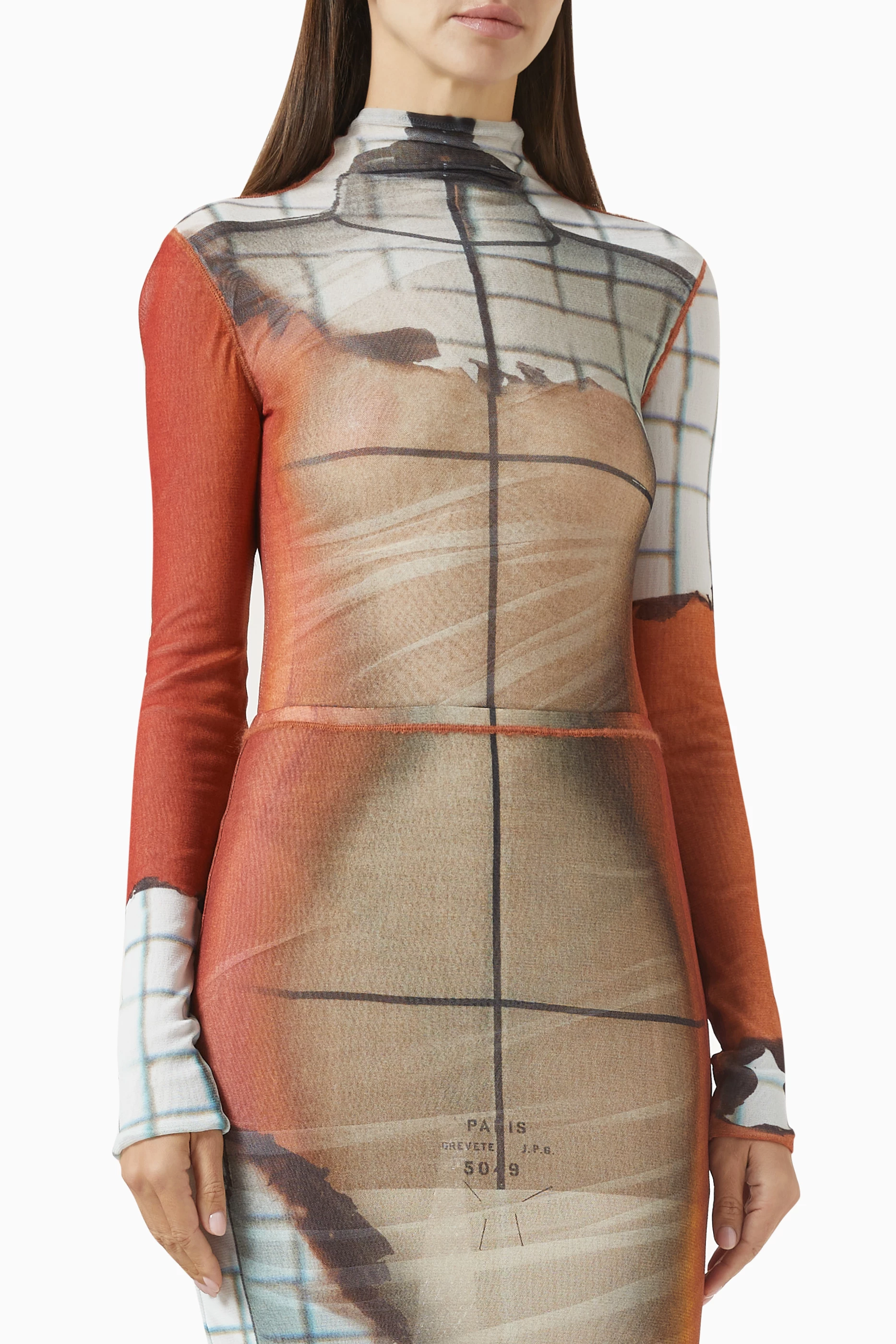 Buy Jean Paul Gaultier Orange Twisted Fire-print Bodysuit in