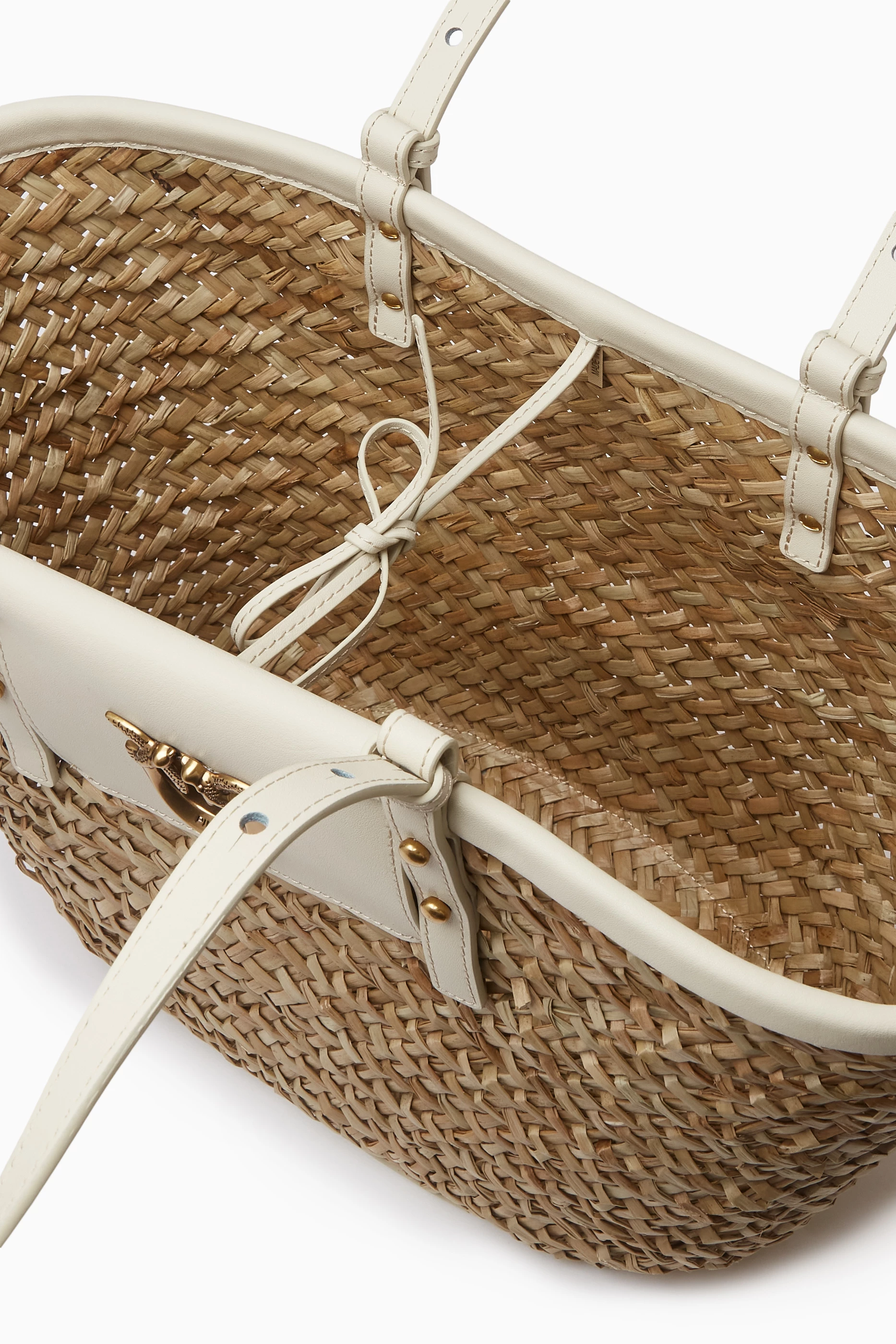 Buy PINKO White Love Summer Basket Shoulder Bag in Raffia
