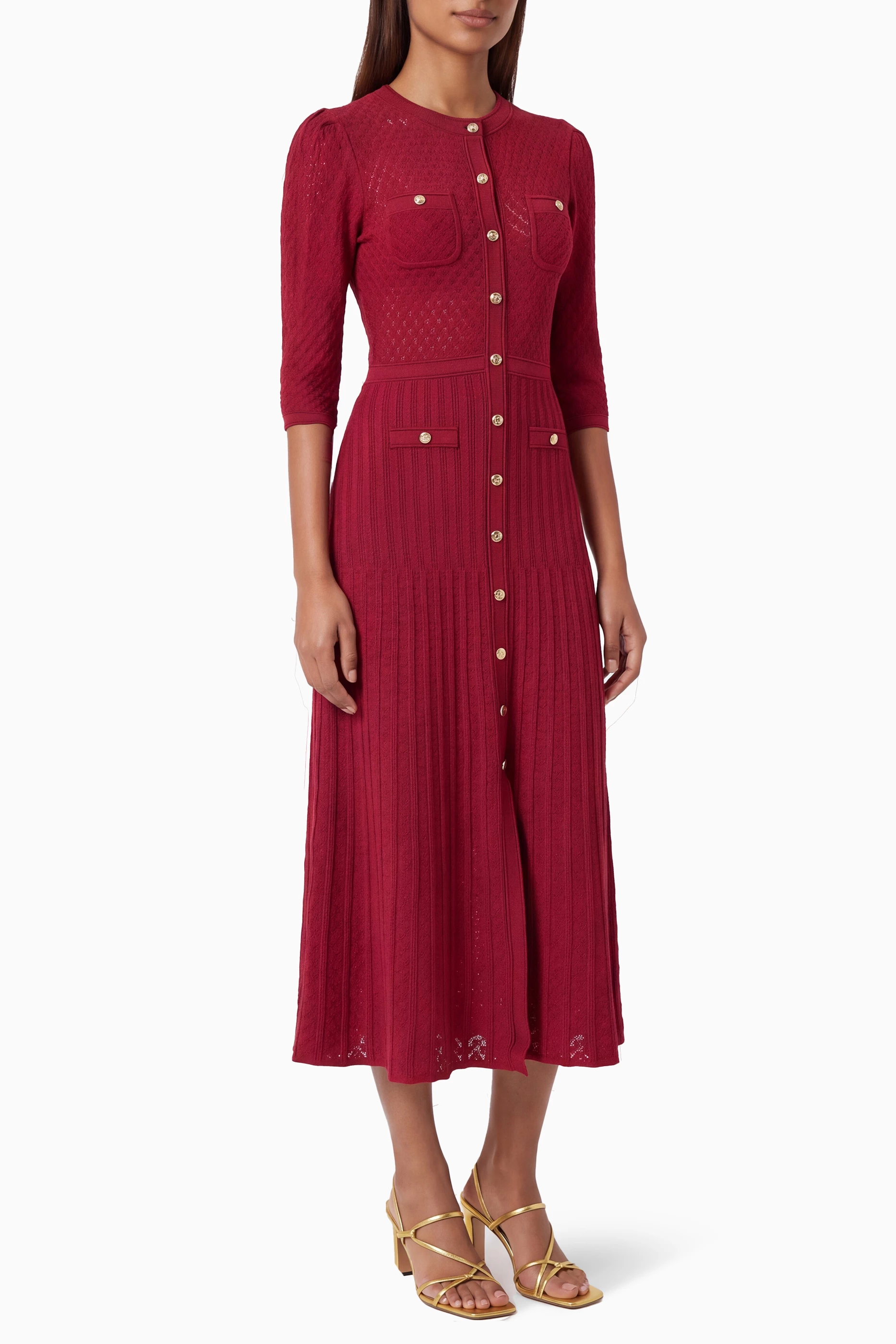 sandro ramia pointelle knit midi dress Buy Burgundy in Lurex-blend For Women Online birthday long dress