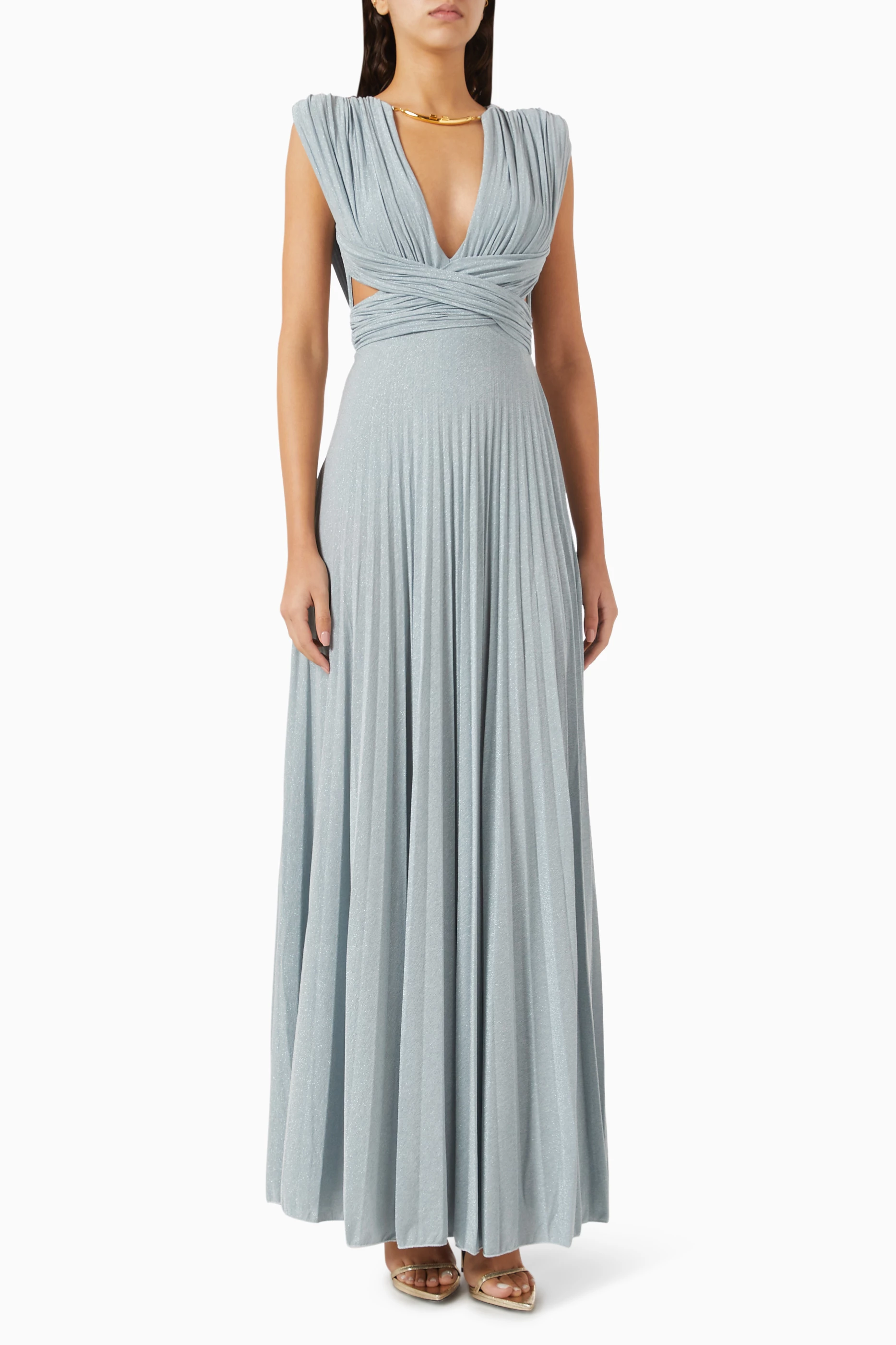 在庫限り◆Elisabetta Franchi Ruffled Maxi Dress in ette Elisabetta Franchi Woman Dress Red Carpet In Lurex with
