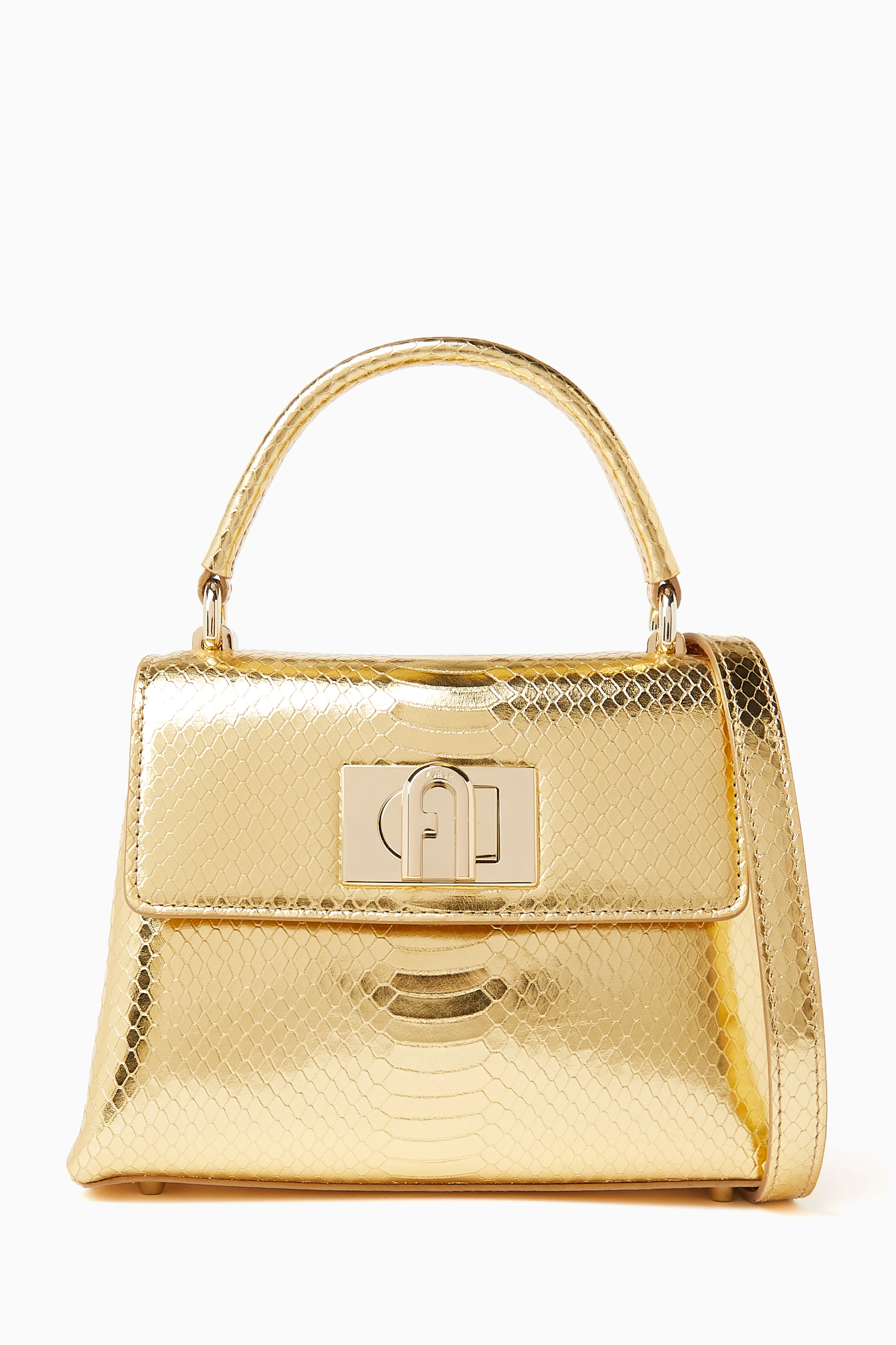 Buy Furla Gold 1927 Top Handle Bag in Metallic Leather For Women