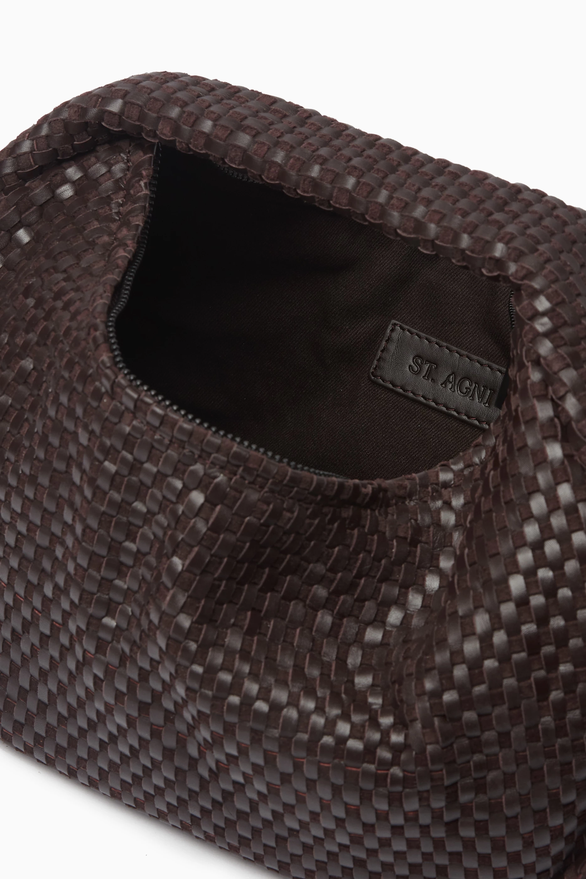 Buy St Agni Brown Lattice Weave Bon Bon Bag in Leather For Women