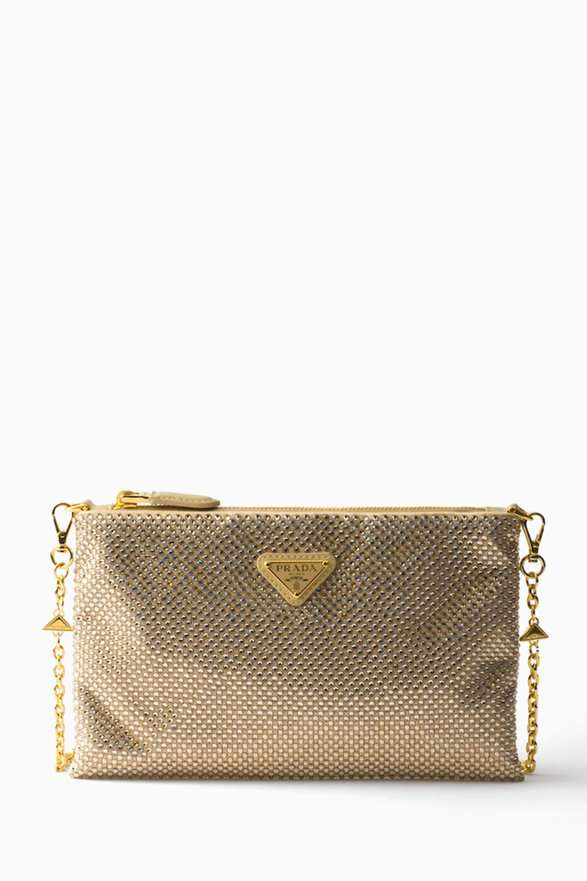 Buy Prada Neutral Mini Crystal-embellished Clutch Bag in Satin For