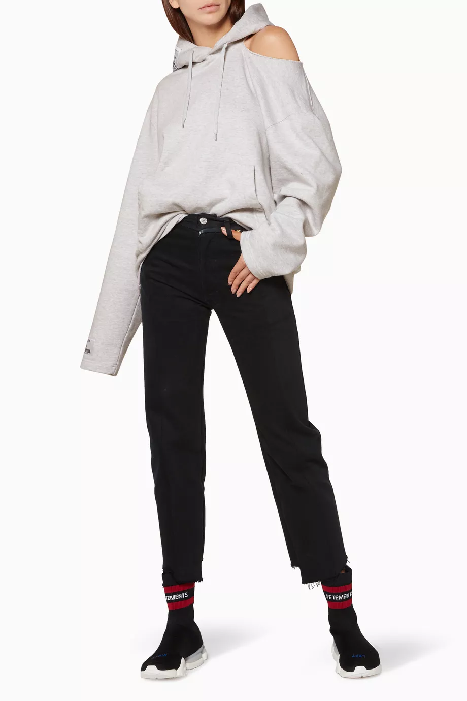 Buy Vetements Grey Grey Open Off The Shoulder Hoodie for