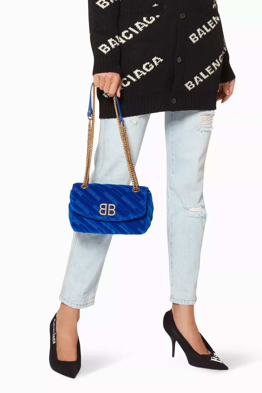 Balenciaga blue velvet bag store