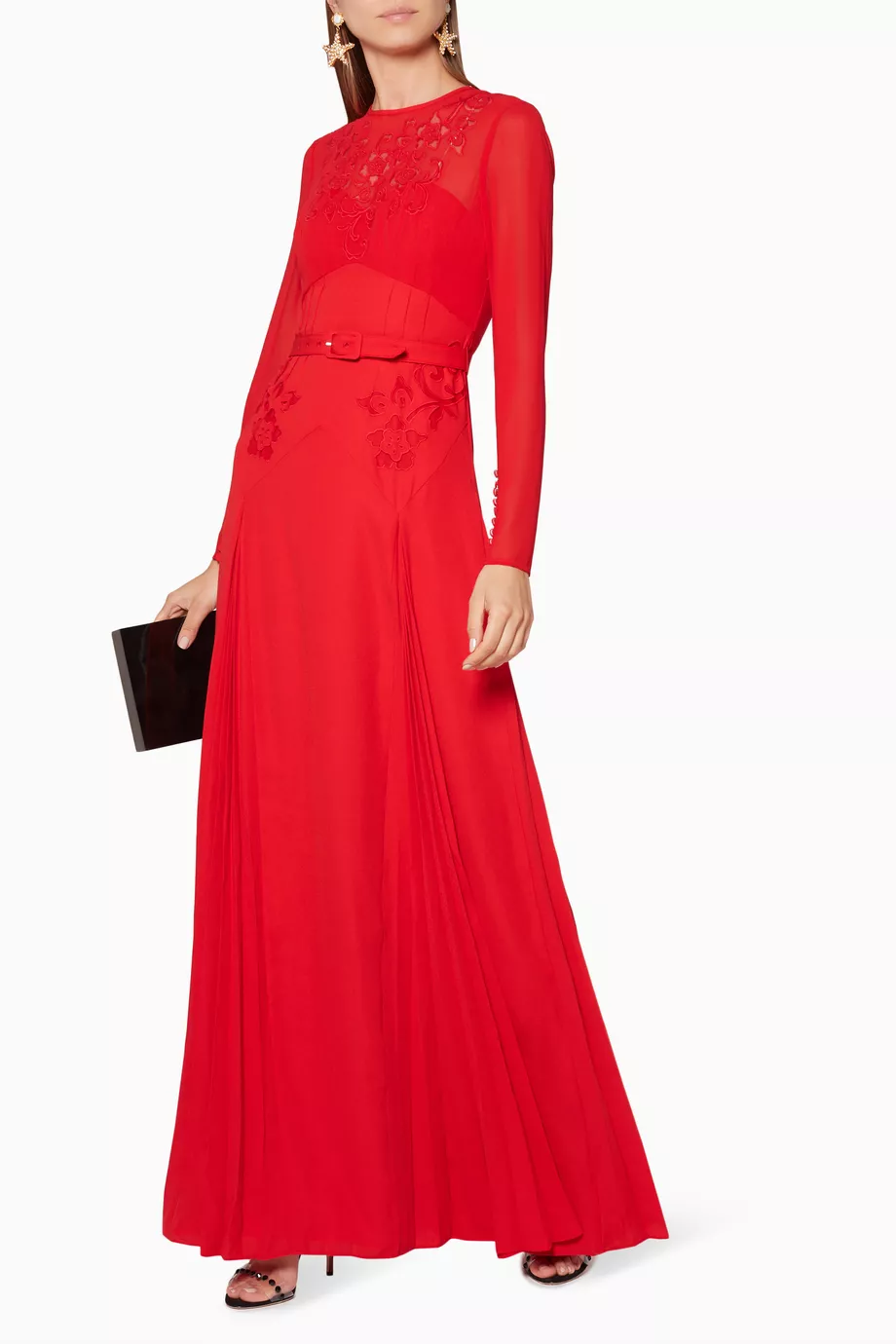 Self portrait red embroidered maxi dress clearance