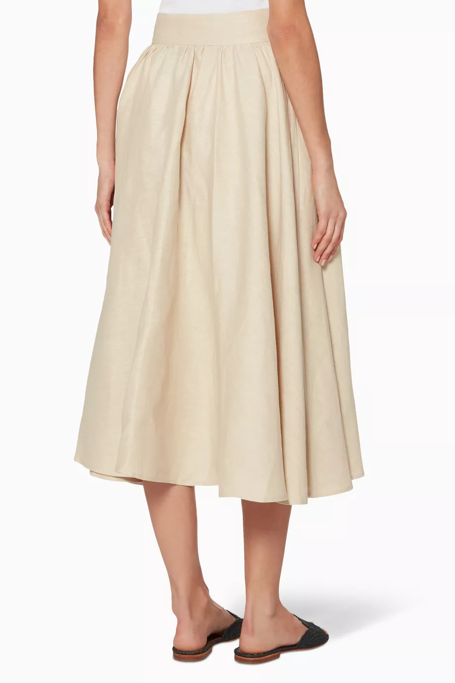 Full Midi Skirt, Custom Skirt, Beige High Waist Skirt, Pleated