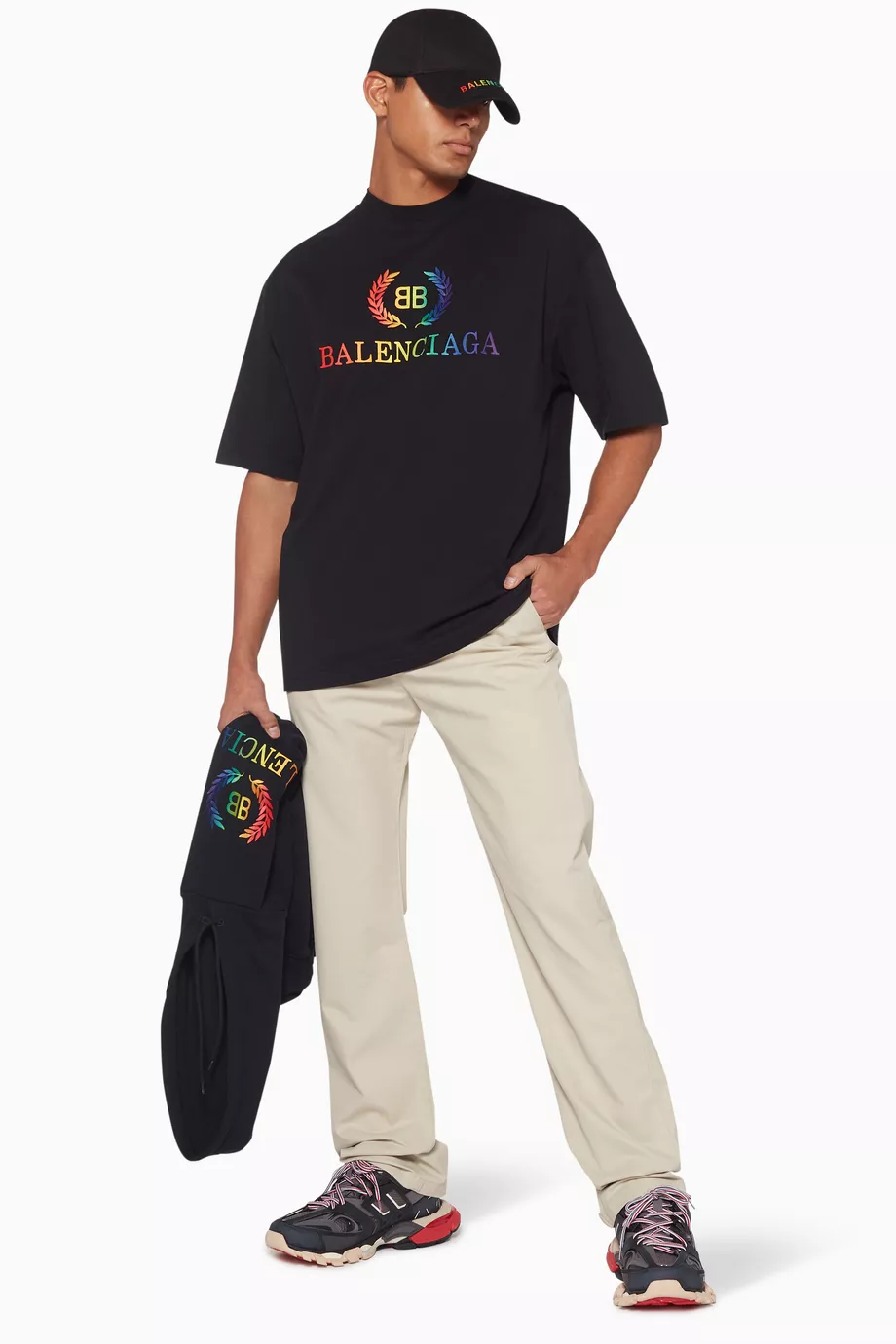 Buy Balenciaga Black Rainbow Logo Print T Shirt for Men in UAE
