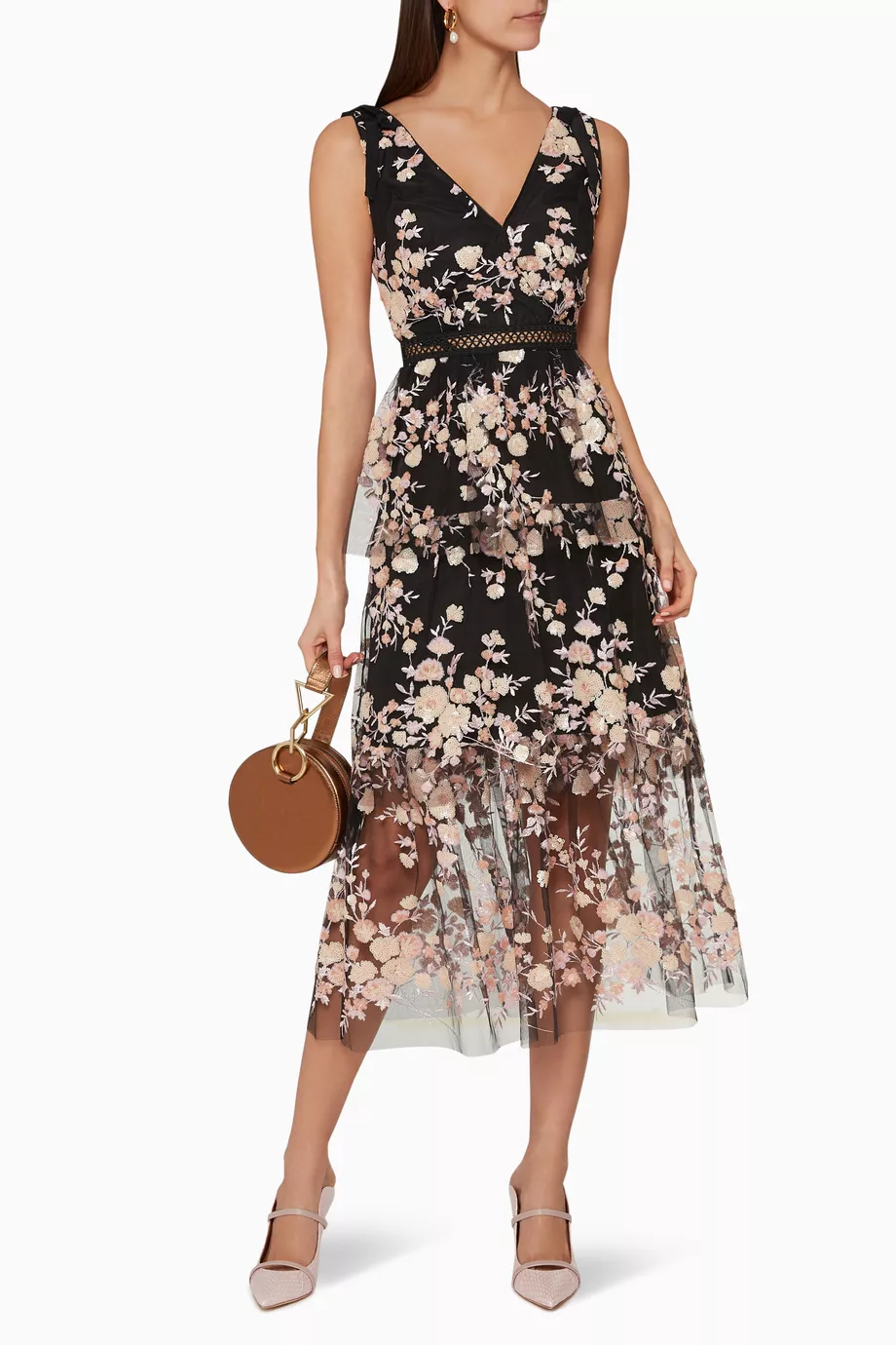 Buy Self Portrait Black Sleeveless Midnight Floral Mesh Dress for Women in UAE Ounass