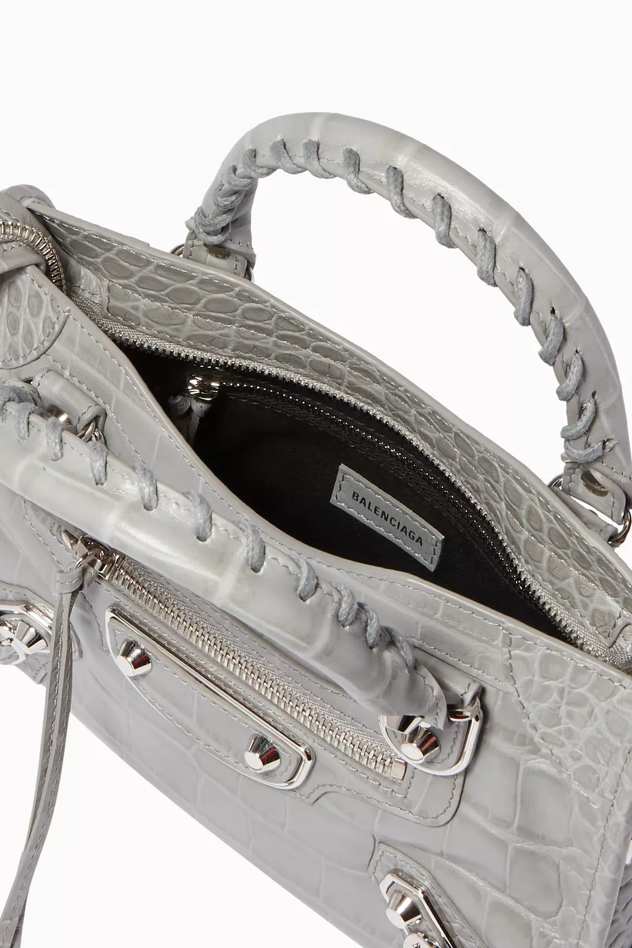 Buy Balenciaga Grey Classic Mini City Croco Embossed Bag for Women