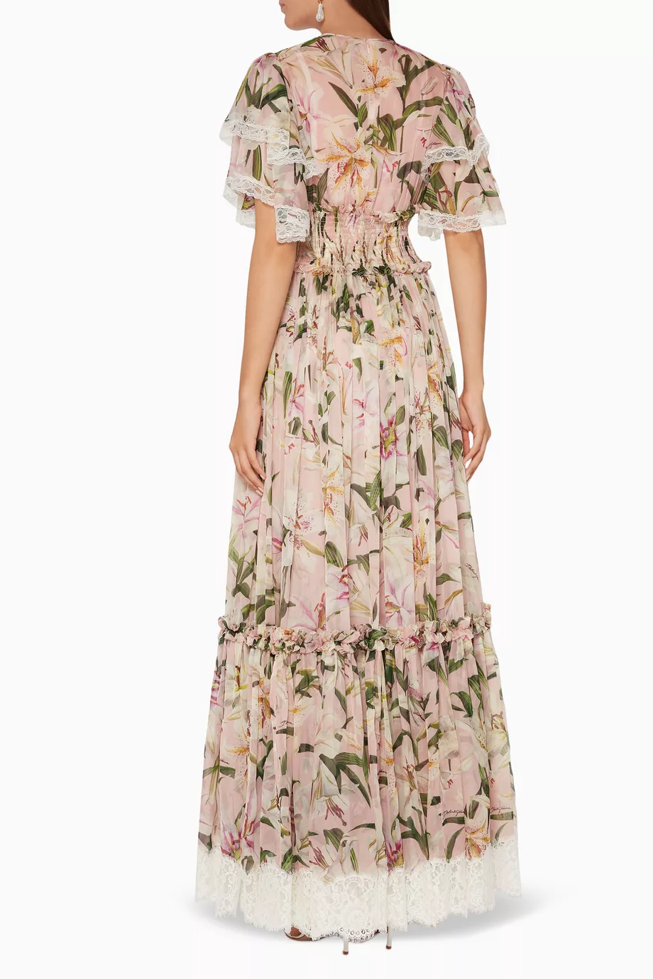 Buy Dolce Gabbana Pink Lily Print Lace Maxi Dress for Women in